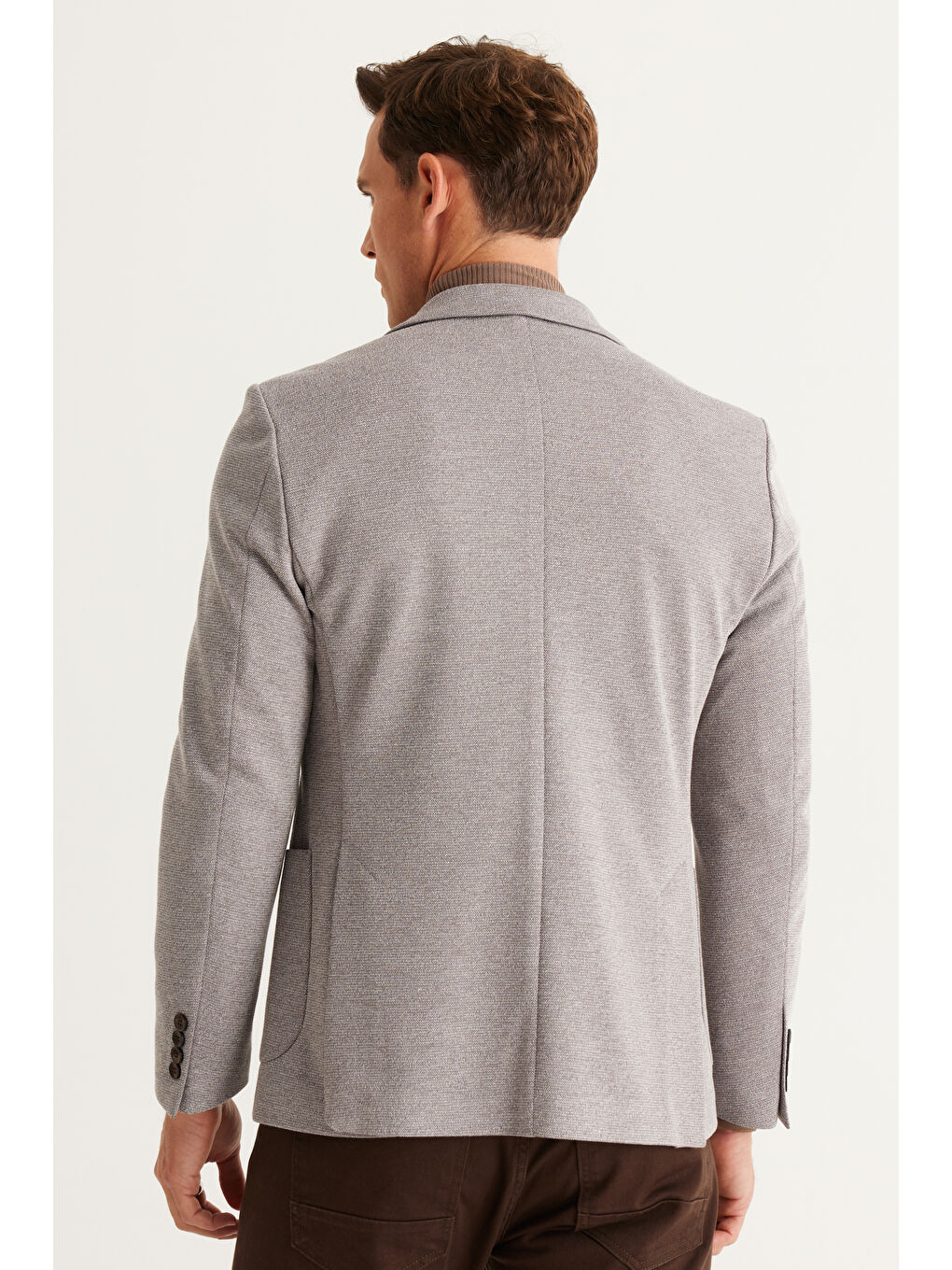 Erkek Gri Slim Fit Dar Kesim Kırlangıç Yaka Desenli Ceket-4