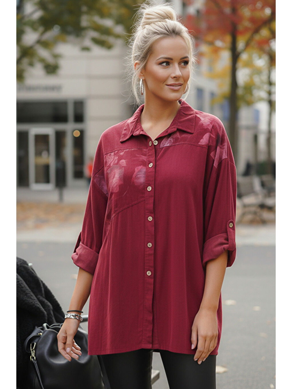 İtalyan Bordo Uzun Kol Çiçekli Düğmeli İnce Kadife Casual Dokuma Gömlek 75-80 70