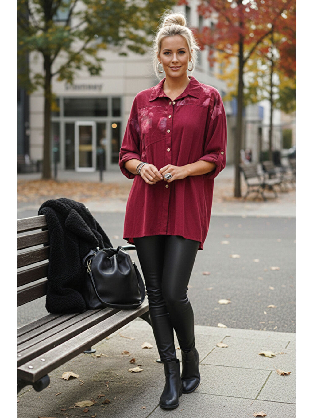 İtalyan Bordo Uzun Kol Çiçekli Düğmeli İnce Kadife Casual Dokuma Gömlek 75-80 70-4