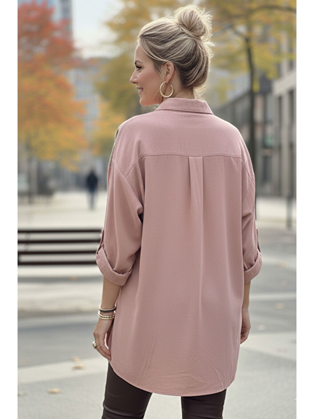 İtalyan Pastel Pembe Uzun Kol Çiçekli Düğmeli İnce Kadife Casual Dokuma Gömlek 75-80 70-5