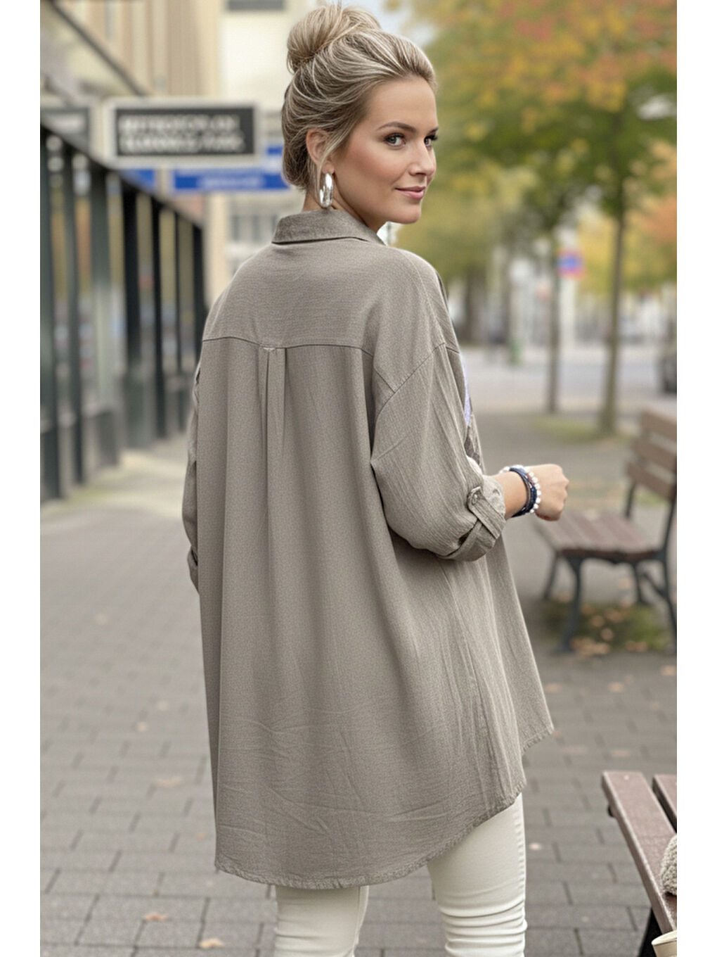 Bej İtalyan Vizon Uzun Kol Çiçekli Düğmeli İnce Kadife Casual Dokuma Gömlek 75-80 70-5