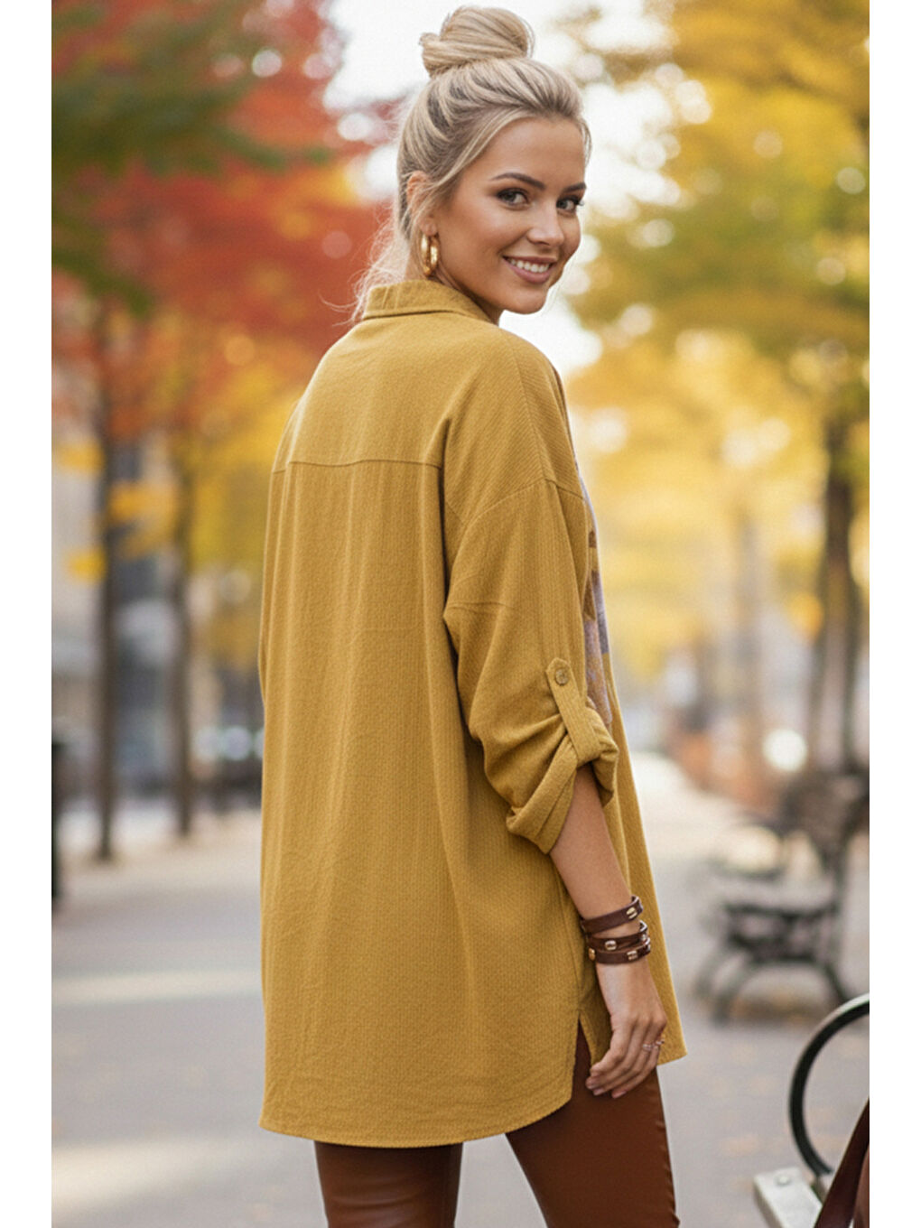 Sarı İtalyan Hardal Rengi Uzun Kol Çiçekli Düğmeli İnce Kadife Casual Dokuma Gömlek 75-80 70-4