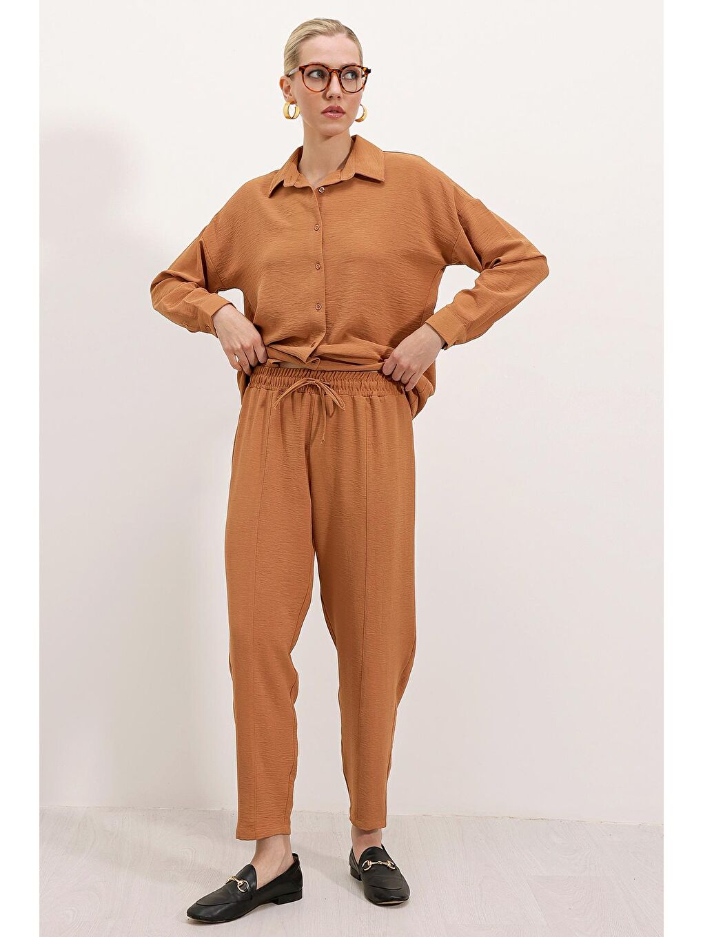 Kahverengi 6593 Oversize İkili Takım - Taba-5