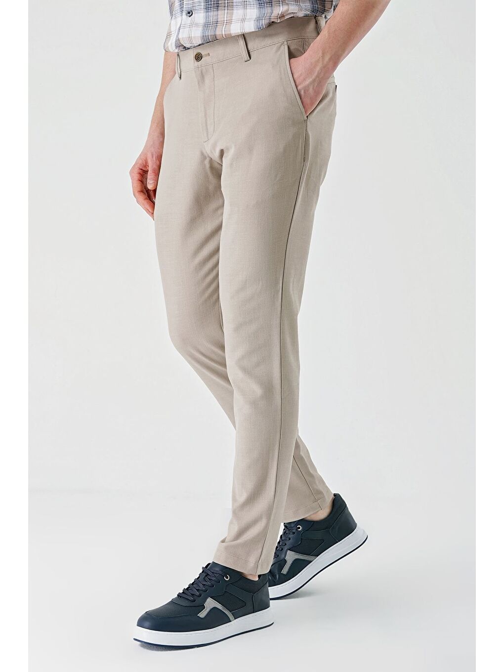 Bej Esnek Yandan Cepli Casual Comfort Fit Chino Pantolon 1003240158-2