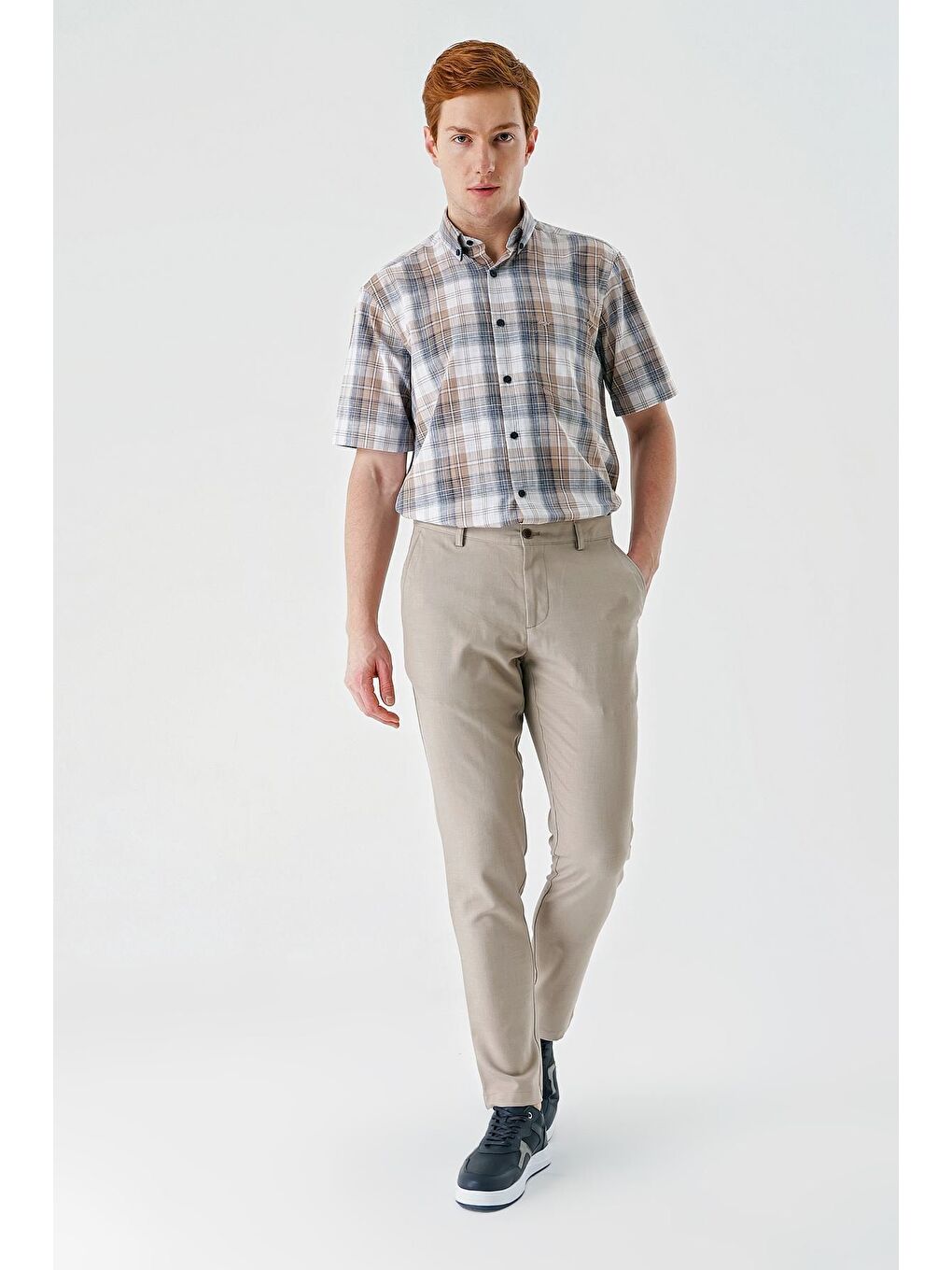 Bej Esnek Yandan Cepli Casual Comfort Fit Chino Pantolon 1003240158-4
