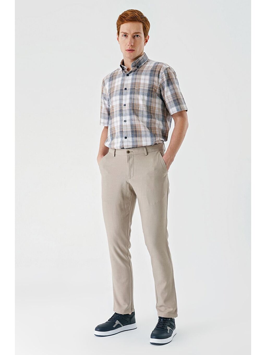 Bej Esnek Yandan Cepli Casual Comfort Fit Chino Pantolon 1003240158-5