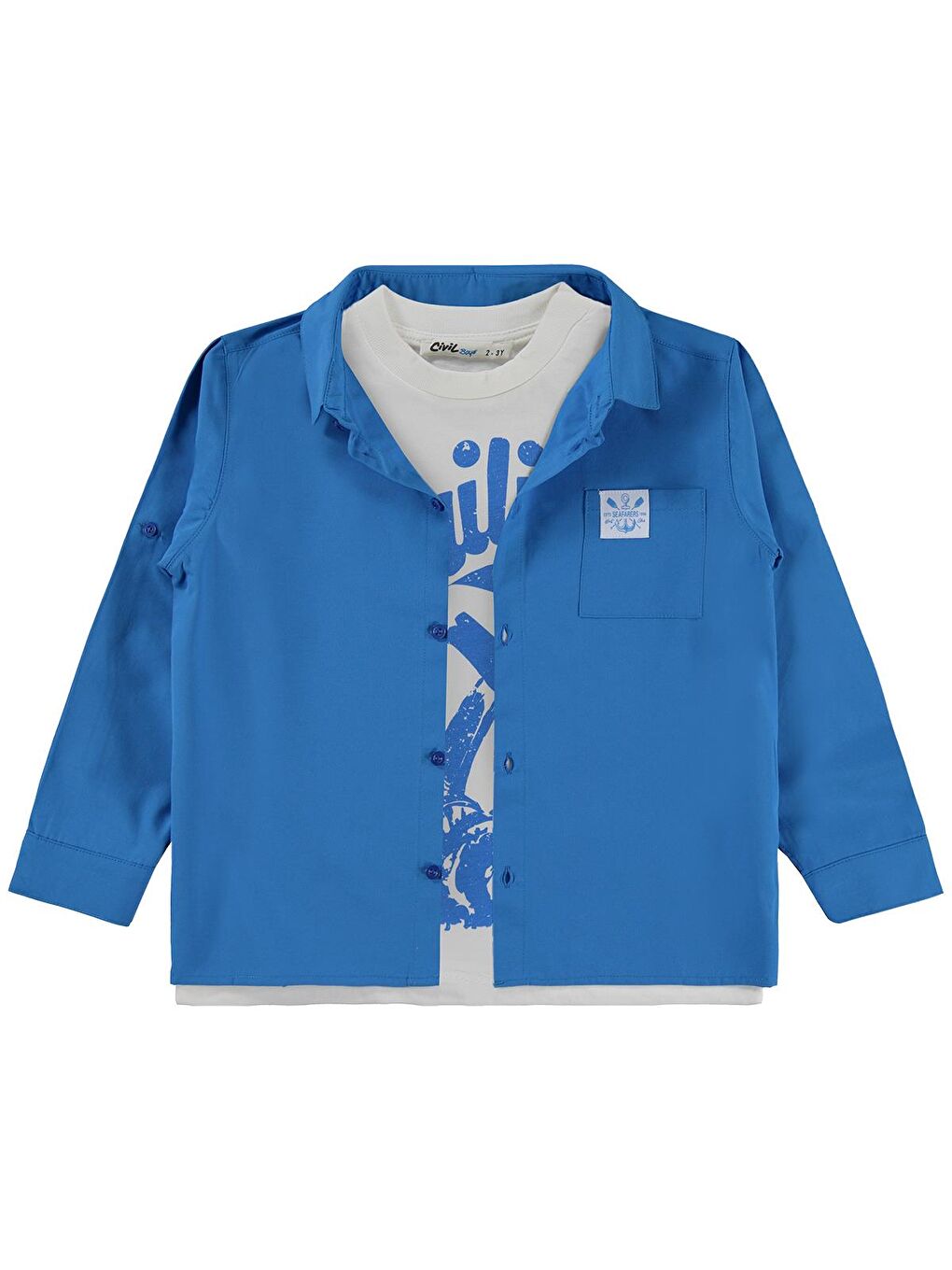 Turkuaz Boys Sailin Baskılı Tişörtlü 2-5 Yaş Gömlek - Mavi