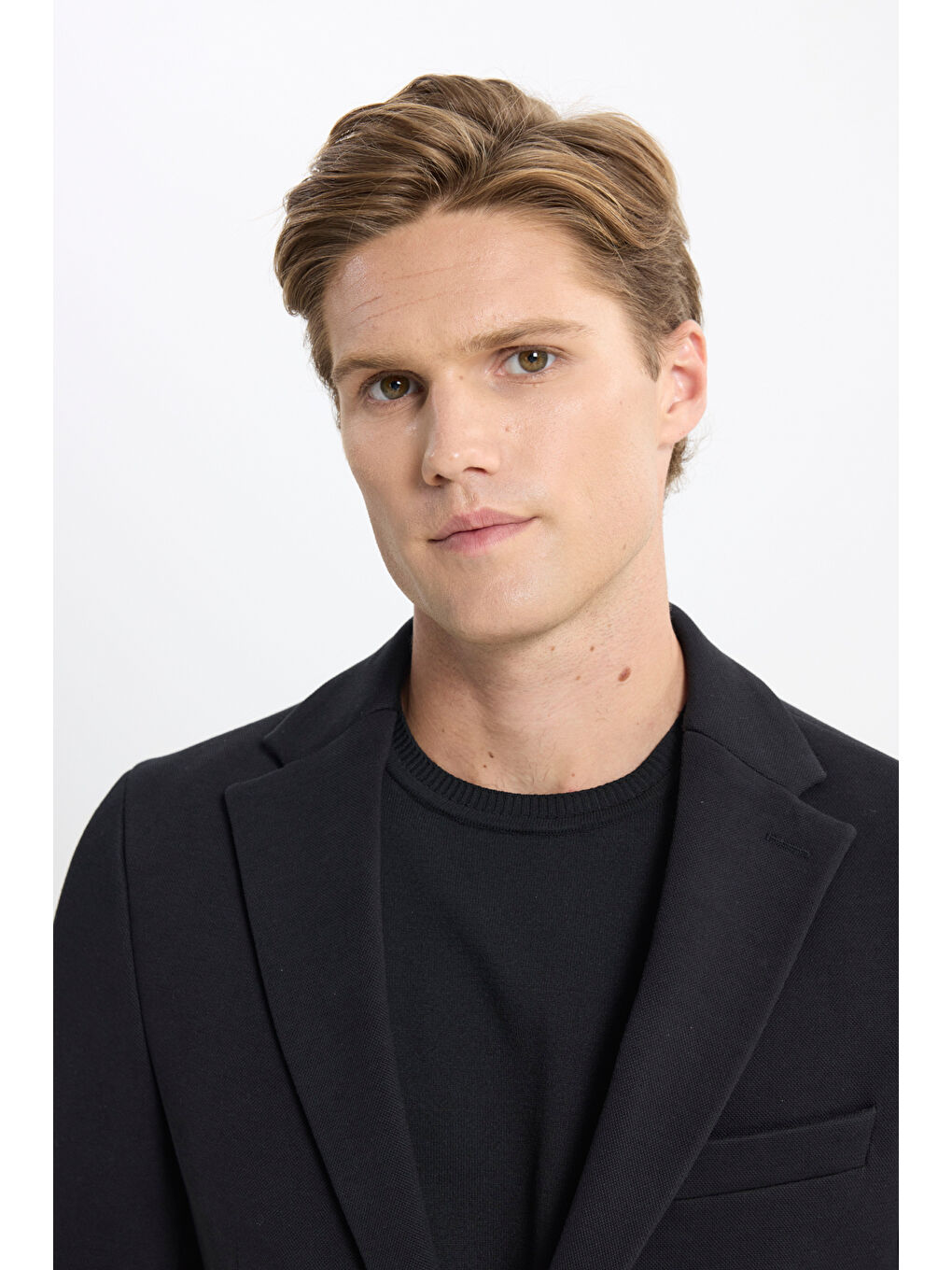 Erkek Siyah Pamuklu Slim Fit Dar Kesim Mono Yaka Kapak Cepli Ceket-3