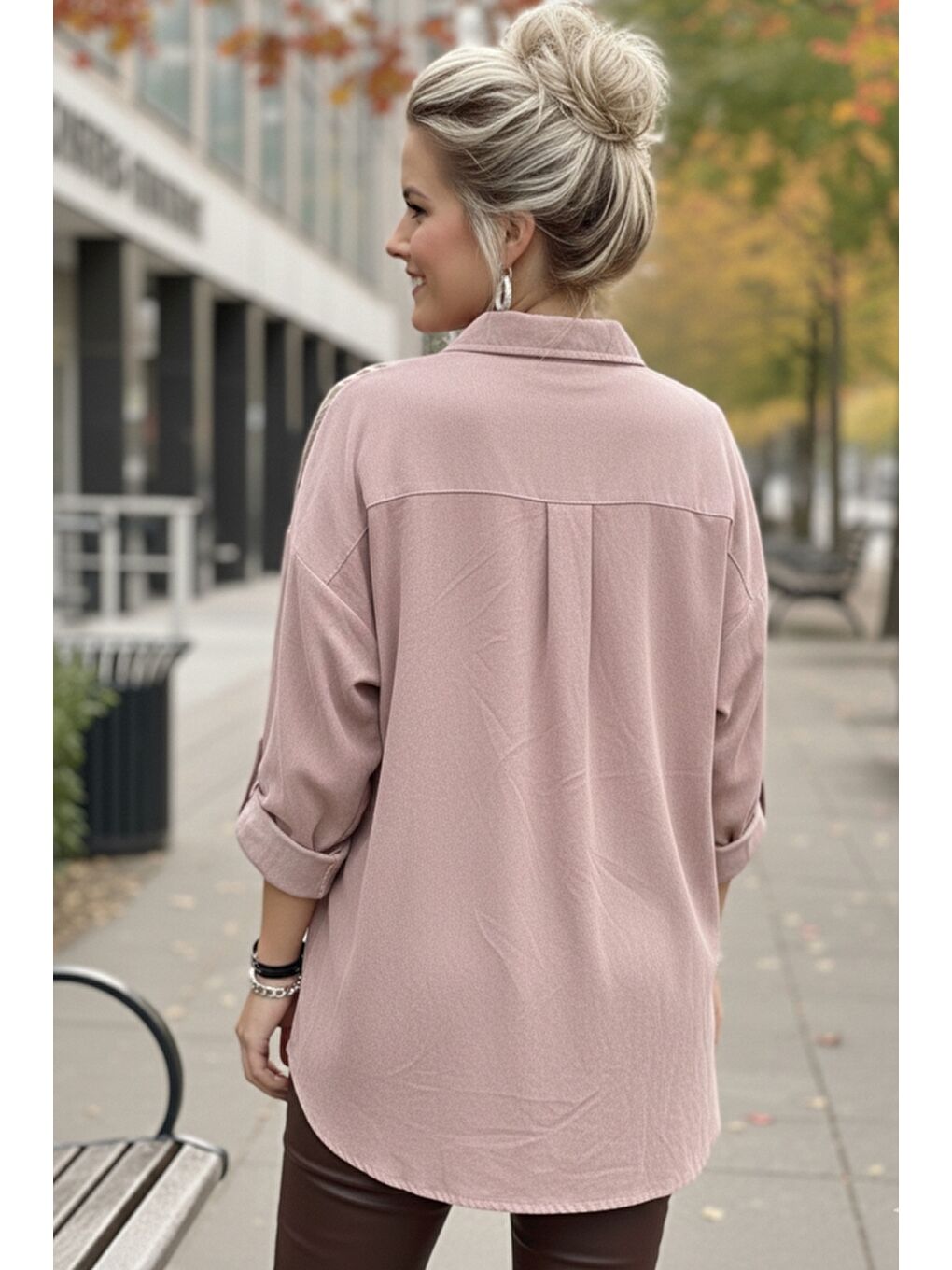 İtalyan Büyük Beden Pastel Pembe Uzun Kol Çiçekli Düğmeli İnce Kadife Casual Dokuma Gömlek 75-80 70-4