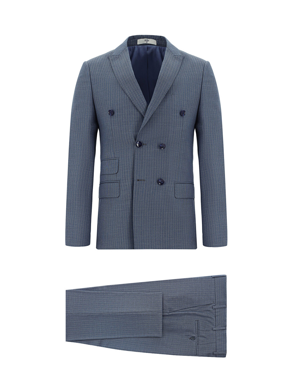 İndigo Super Slim Fit Ekstra Dar Kesim Çizgili Kruvaze Takım Elbise
