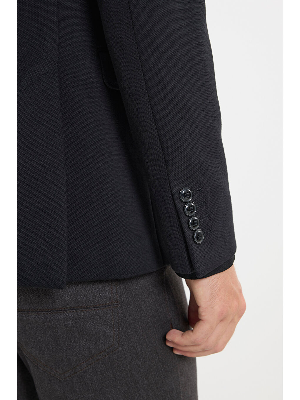 Erkek Siyah Pamuklu Slim Fit Dar Kesim Mono Yaka Kapak Cepli Ceket-4