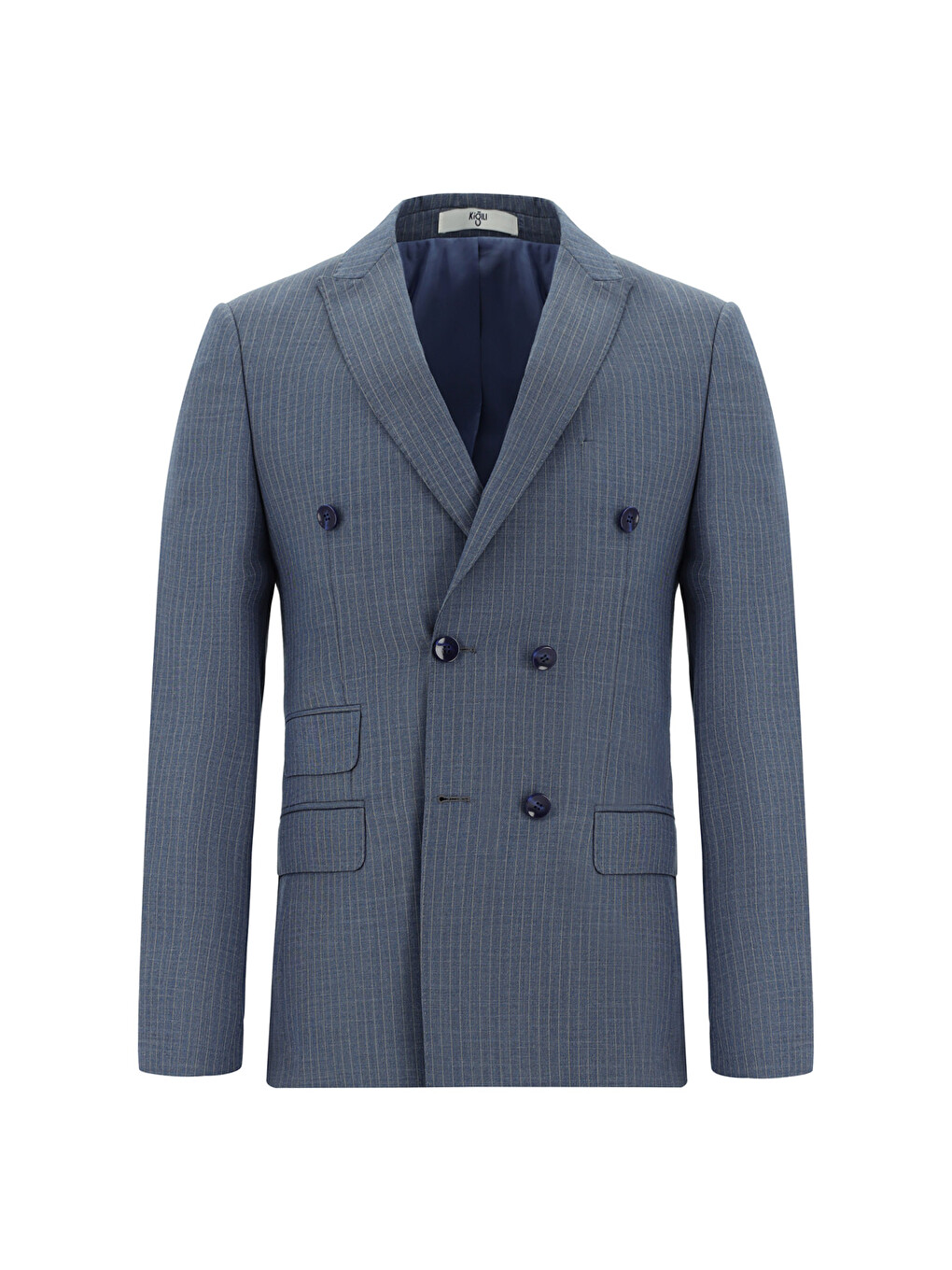 İndigo Super Slim Fit Ekstra Dar Kesim Çizgili Kruvaze Takım Elbise-1