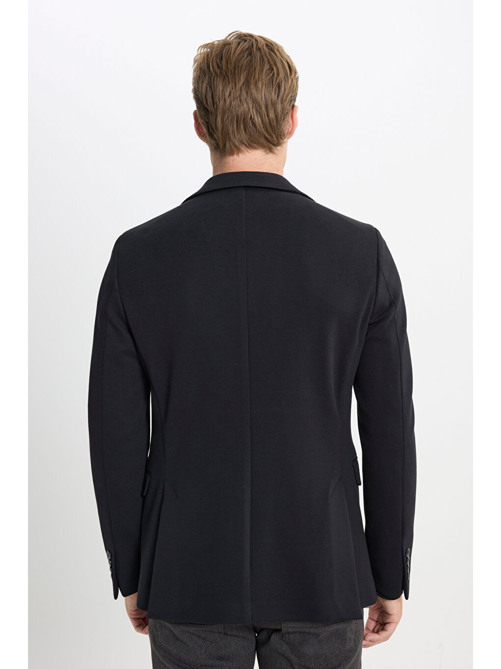 Erkek Siyah Pamuklu Slim Fit Dar Kesim Mono Yaka Kapak Cepli Ceket-5