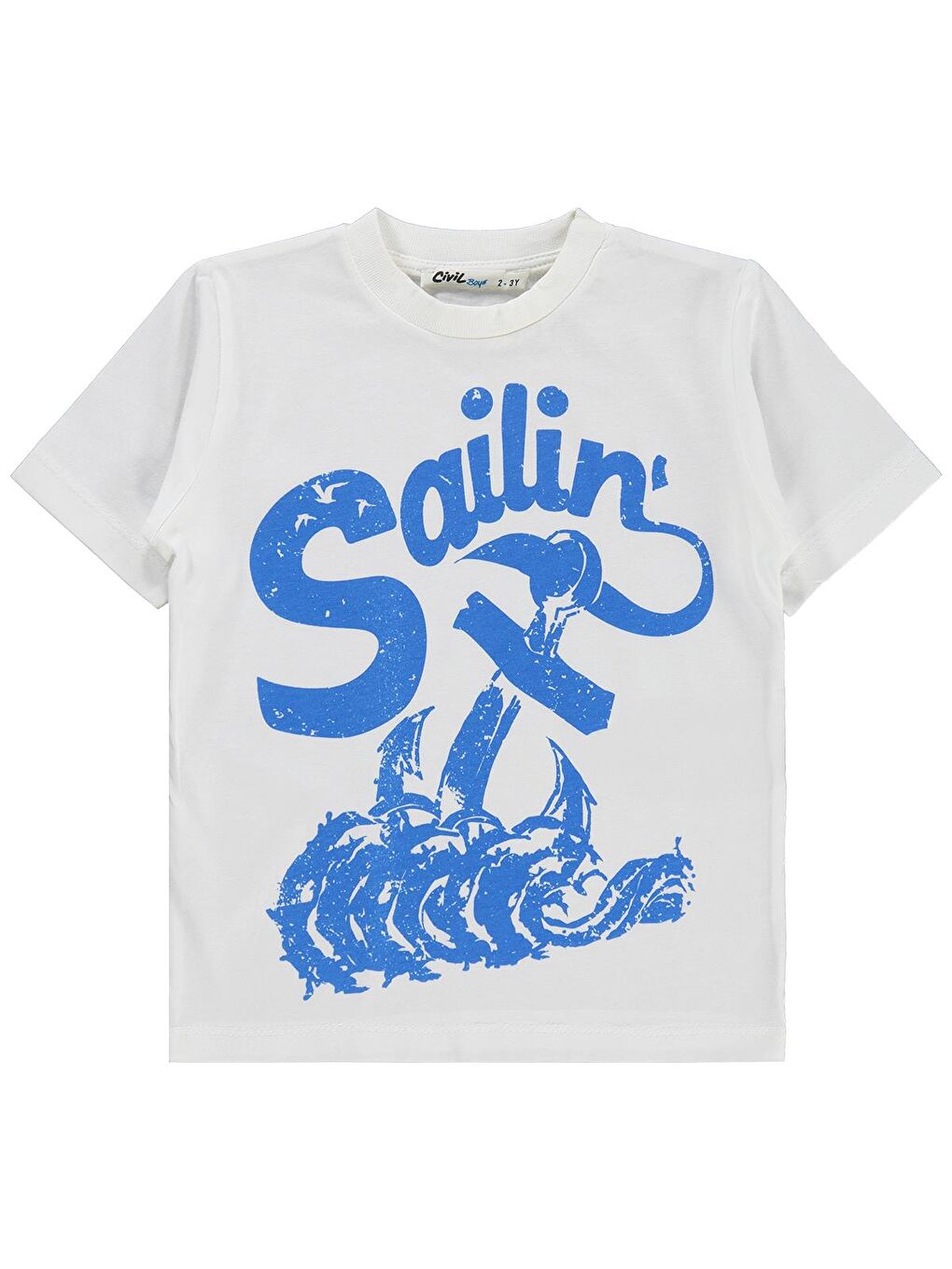 Turkuaz Boys Sailin Baskılı Tişörtlü 2-5 Yaş Gömlek - Mavi-3