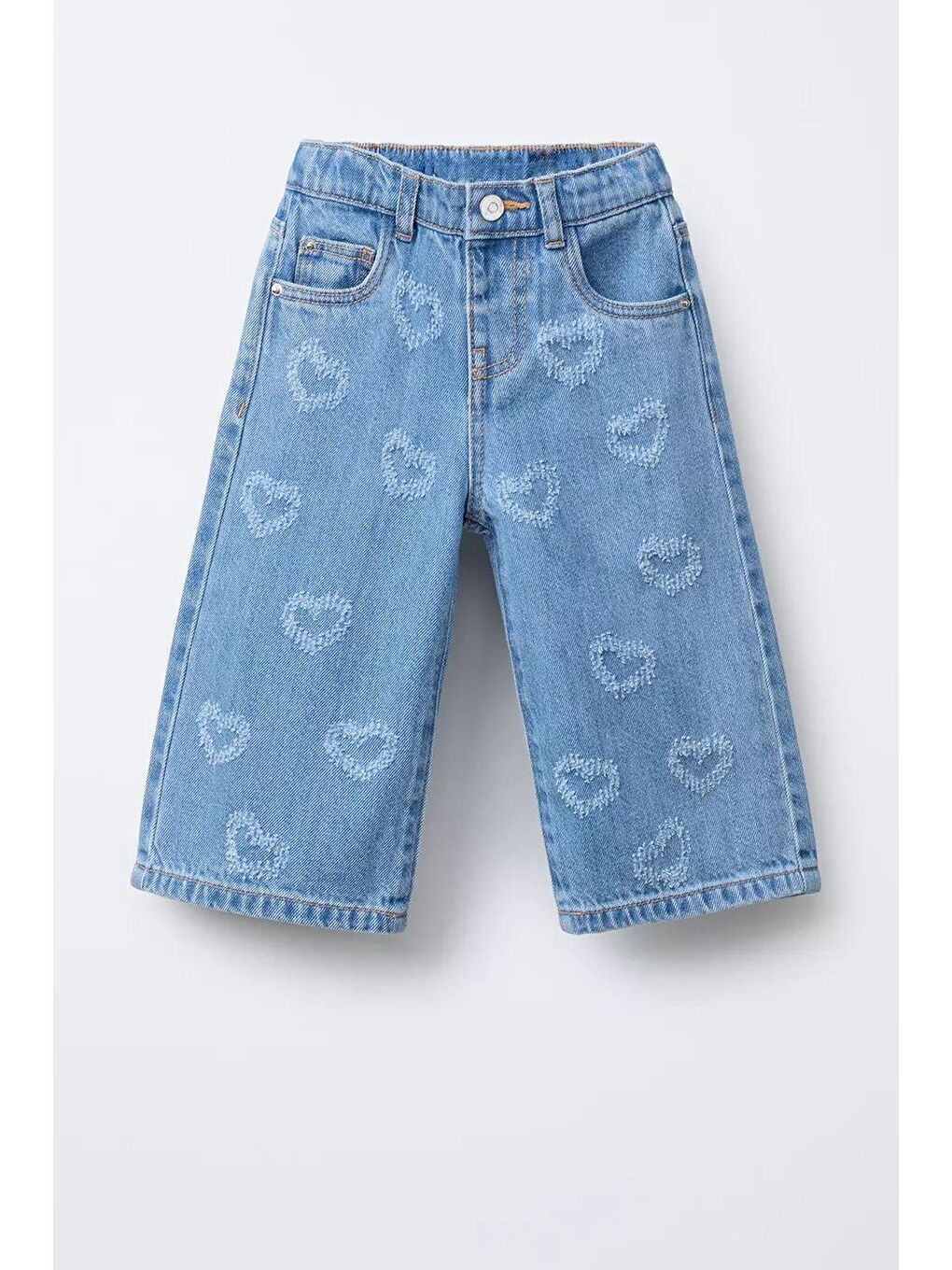 Kız Çocuk Mavi Kalp Desenli Jean Pantolon