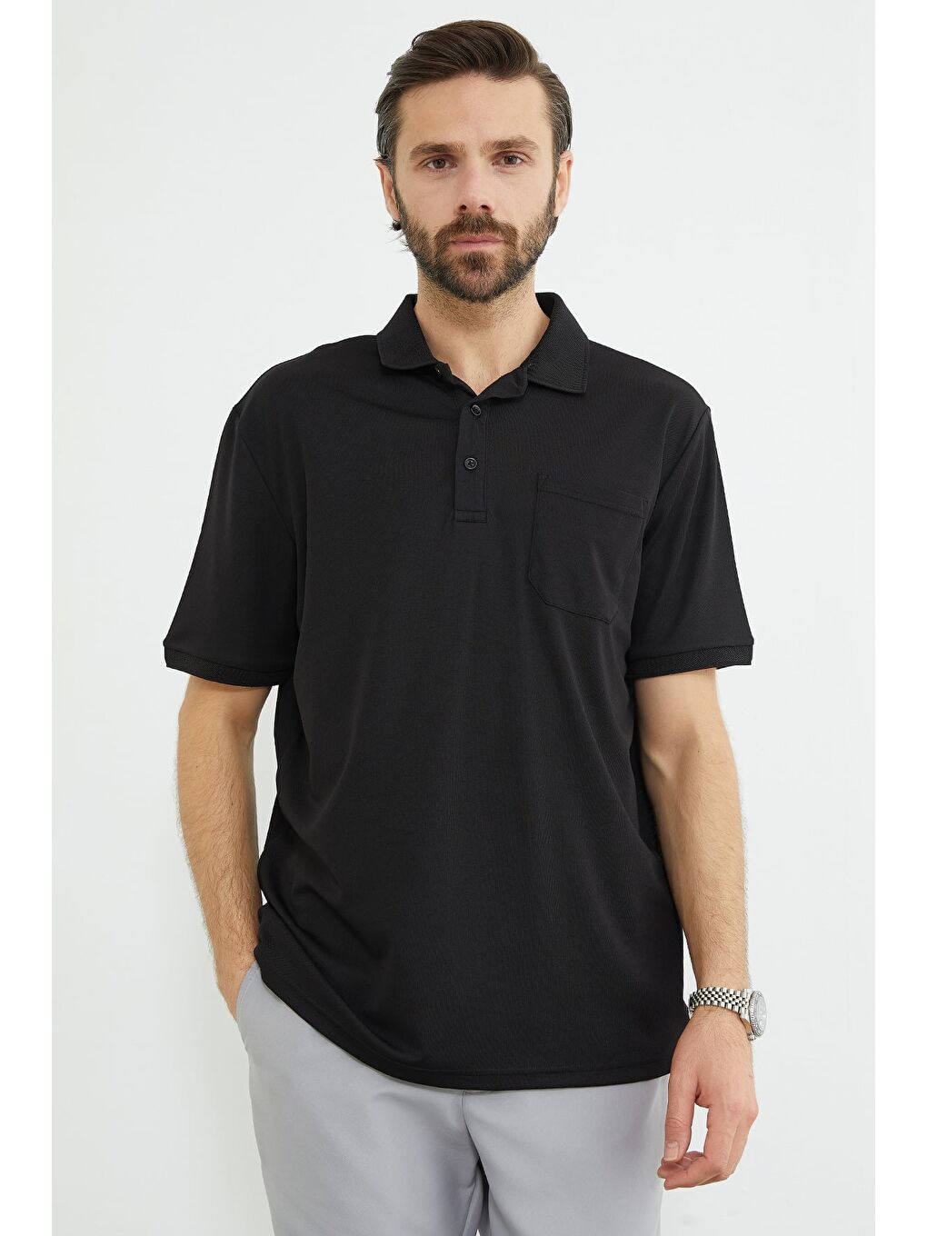 Siyah Tek Cepli Polo Yaka Tişört