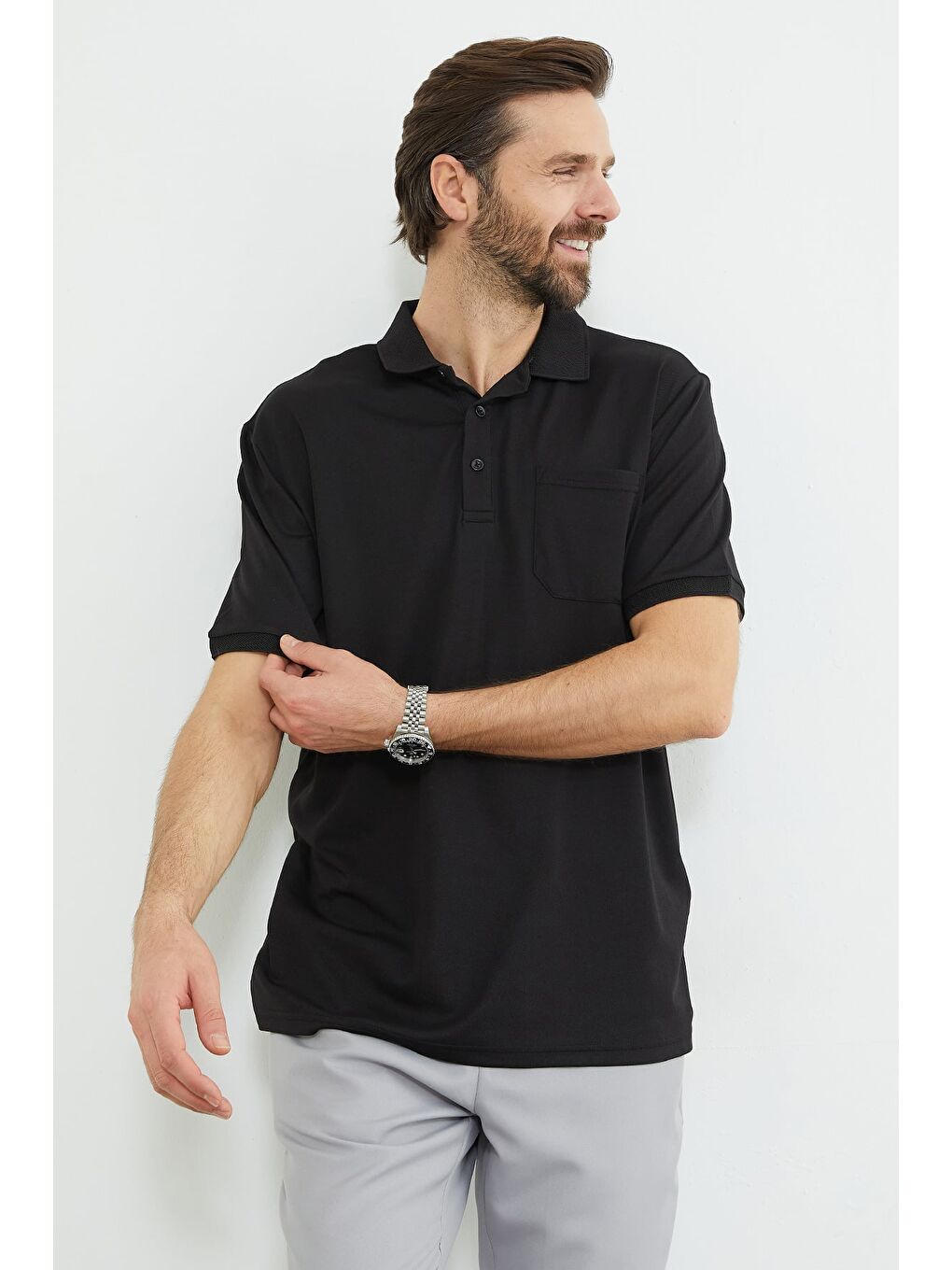 Siyah Tek Cepli Polo Yaka Tişört-2