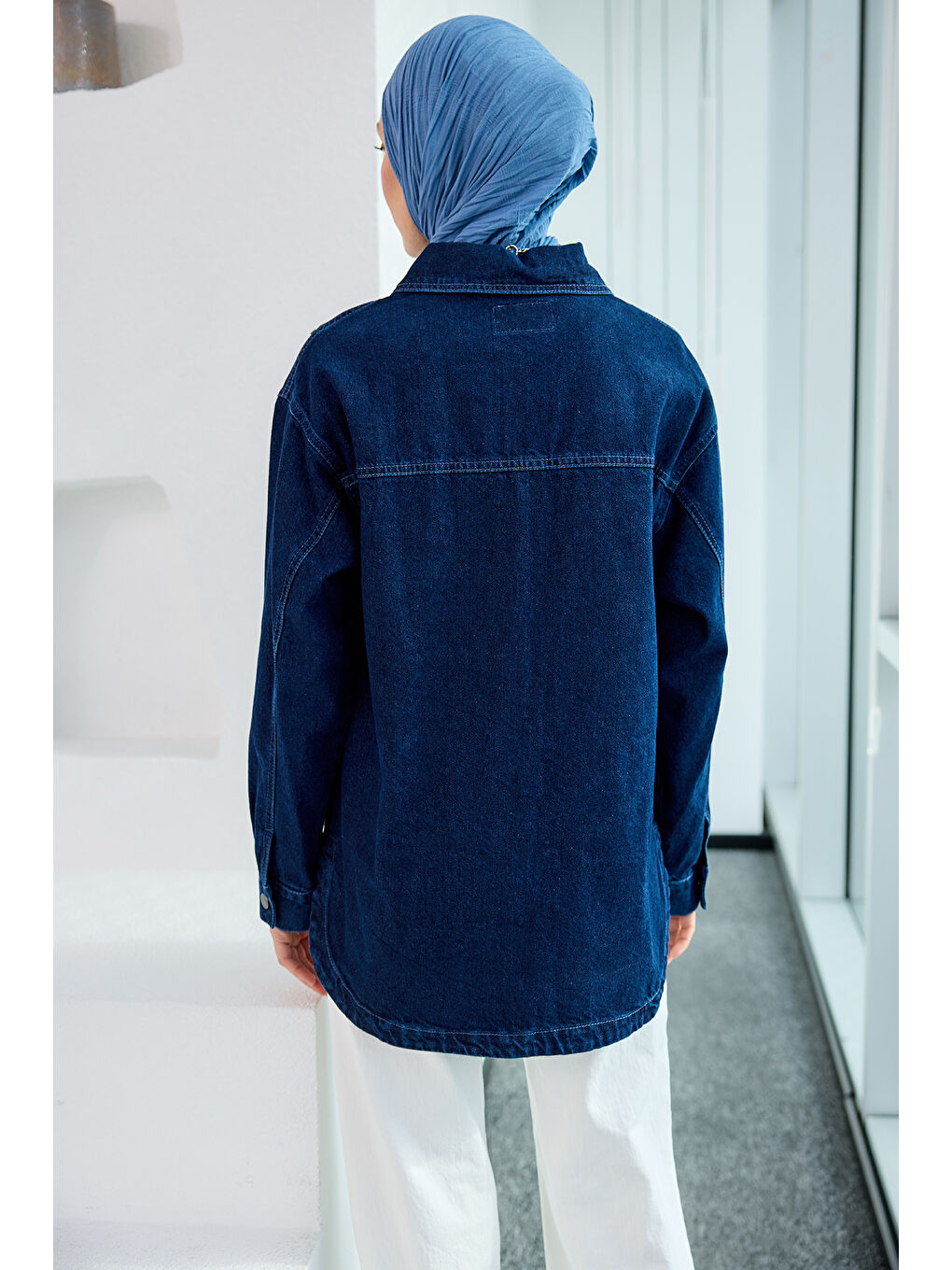 Kadın Pul Detay Jean Ceket Koyu Mavi-4