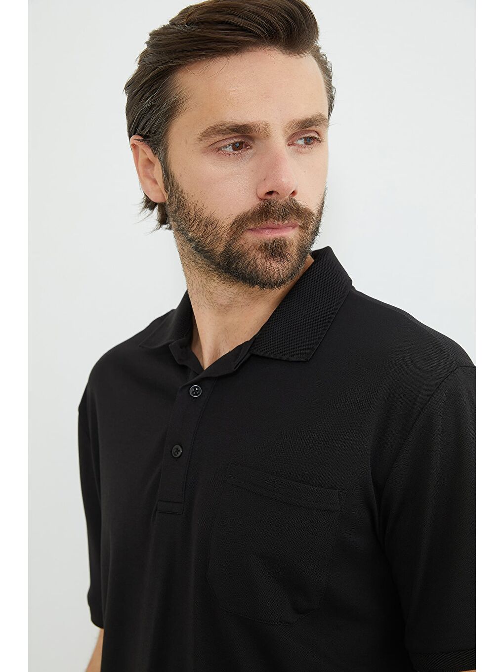 Siyah Tek Cepli Polo Yaka Tişört-4