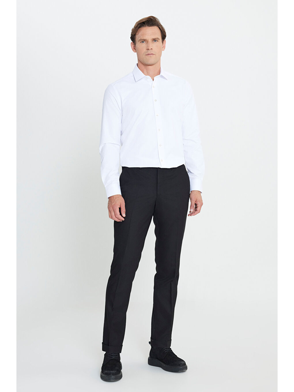 Erkek Siyah Slim Fit Dar Kesim Beli Gizli Lastikli Yan Cep Klasik Esnek Pantolon-2