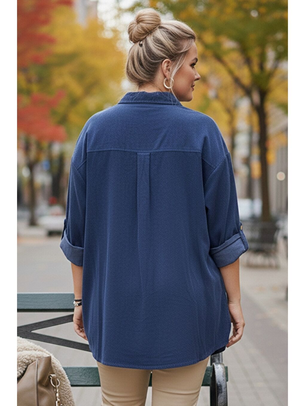 İtalyan Büyük Beden Jean Mavisi Uzun Kol Çiçekli Düğmeli İnce Kadife Casual Dokuma Gömlek 75-80 70-4