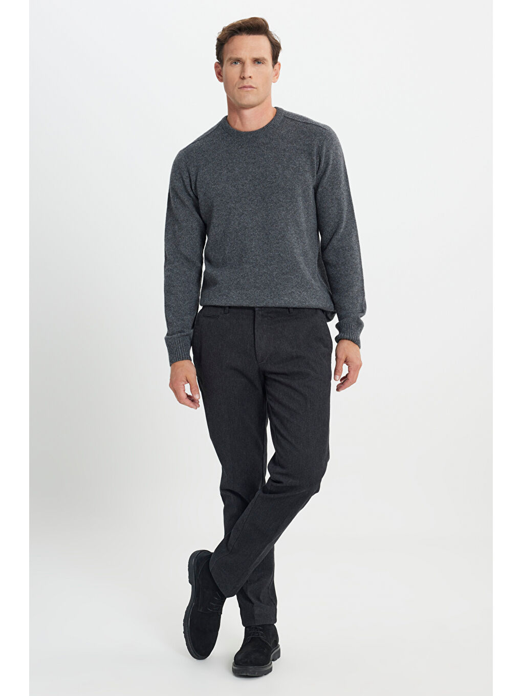 Erkek Siyah Comfort Fit Rahat Kesim Pamuklu Esnek Diagonal Desenli Yan Cep Casual Pantolon-2