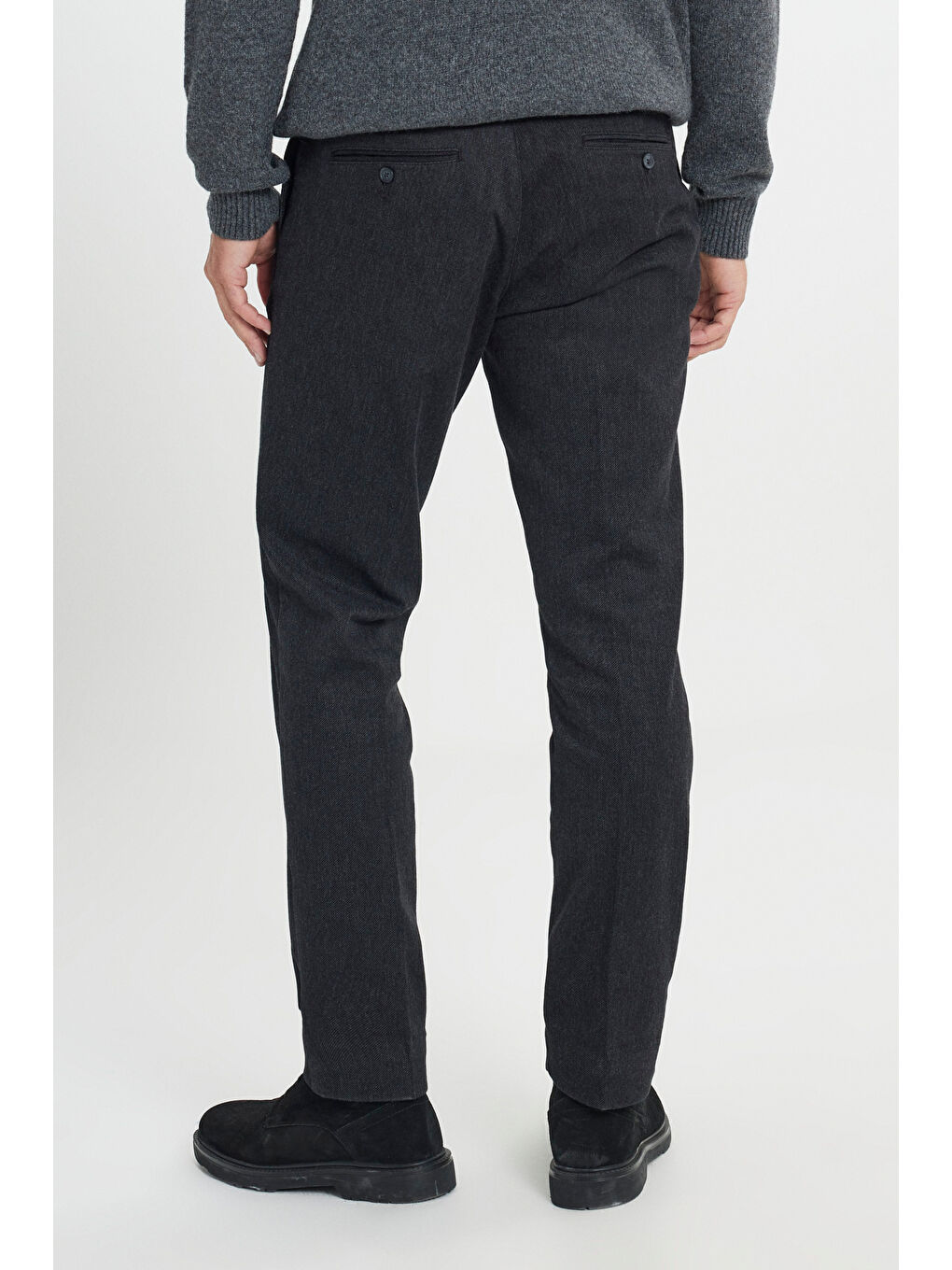 Erkek Siyah Comfort Fit Rahat Kesim Pamuklu Esnek Diagonal Desenli Yan Cep Casual Pantolon-3