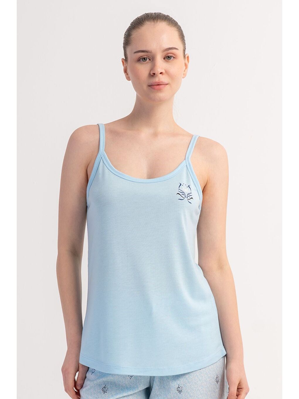 İp Askılı Şortlu Pijama Takımı Açık Mavi-512231-1
