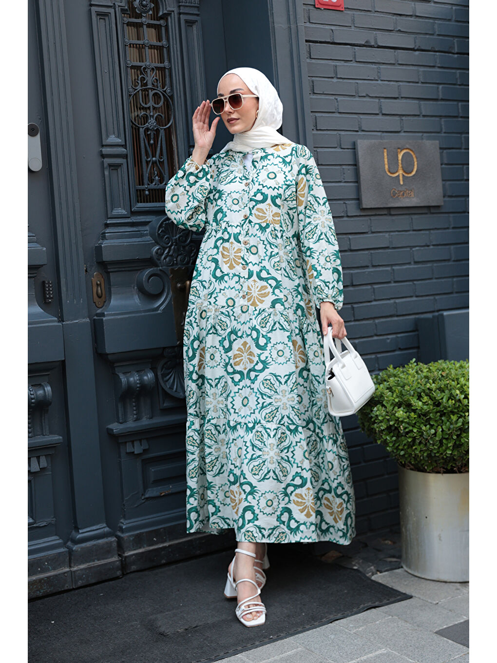 Kadın Anadolu Esintisi Desen Elbise Yeşil-1