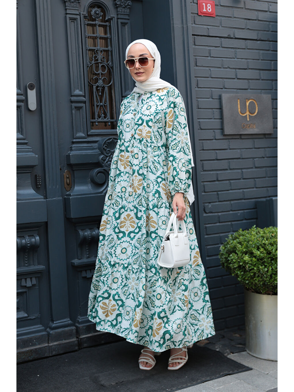 Kadın Anadolu Esintisi Desen Elbise Yeşil-2