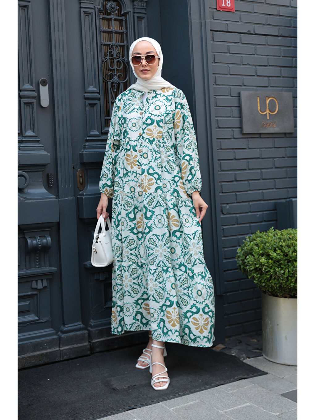 Kadın Anadolu Esintisi Desen Elbise Yeşil-3