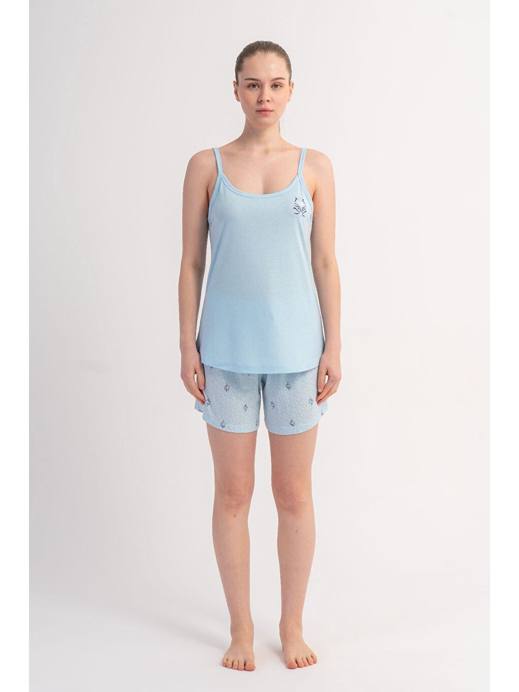 İp Askılı Şortlu Pijama Takımı Açık Mavi-512231-2