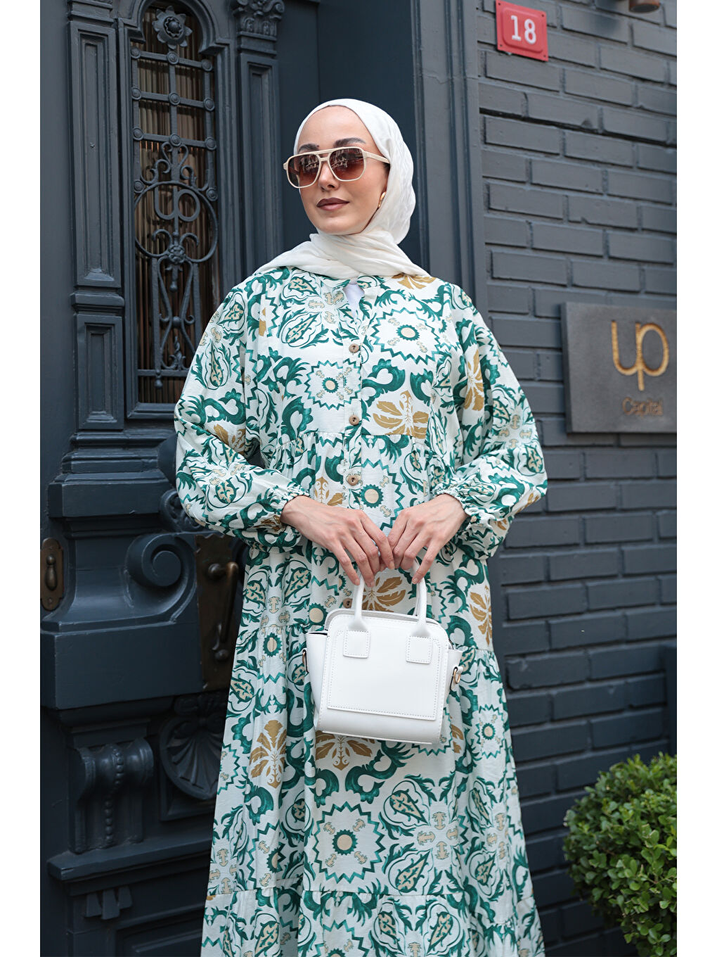 Kadın Anadolu Esintisi Desen Elbise Yeşil-4