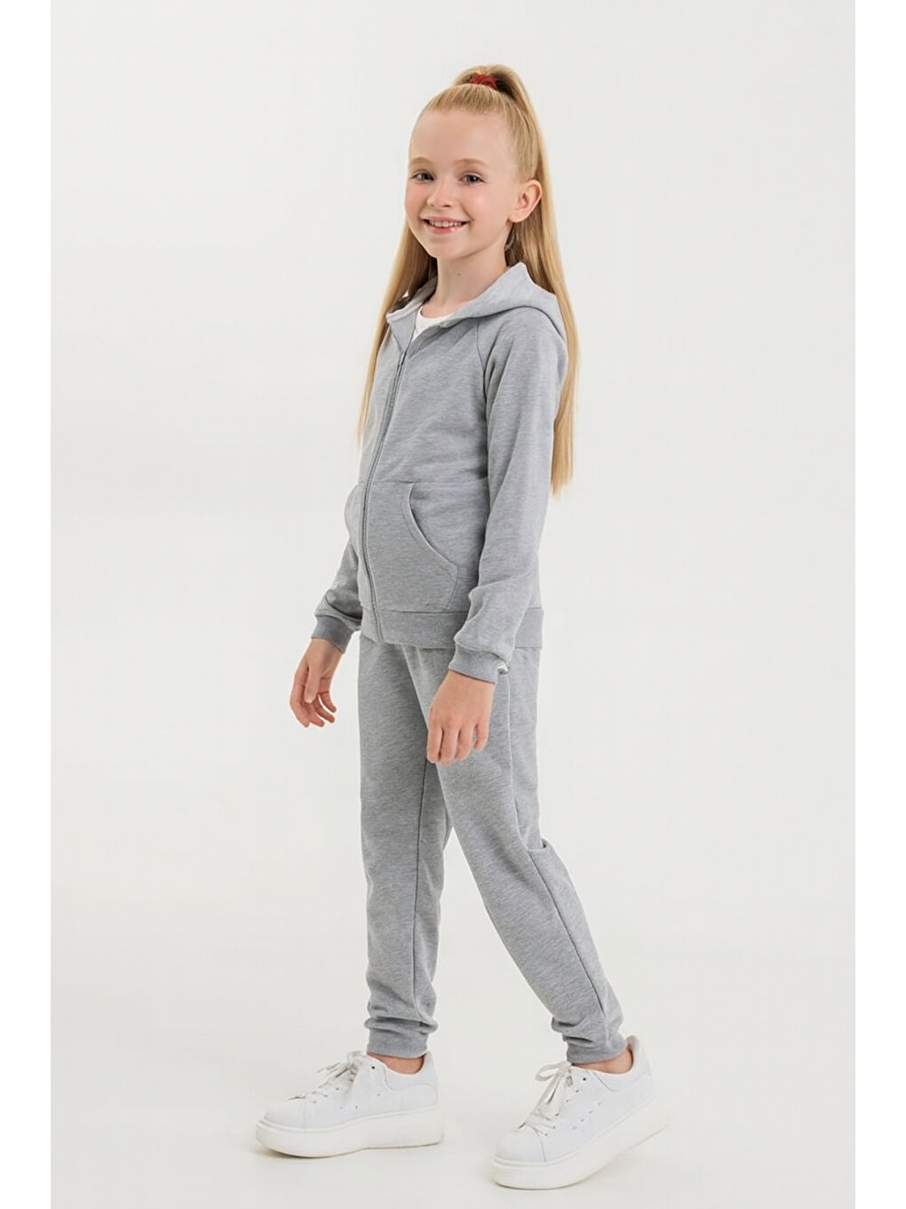 Gri Kız - Erkek Çocuk Basic Fermuarlı Okul Eşofman Takımı Ak0785