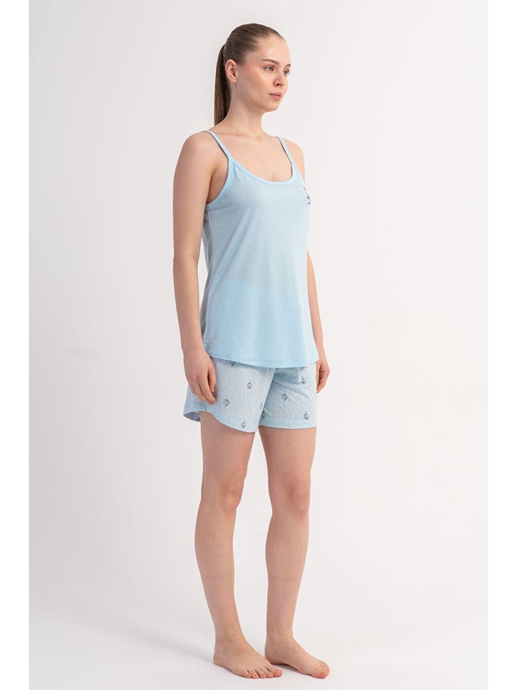 İp Askılı Şortlu Pijama Takımı Açık Mavi-512231-4