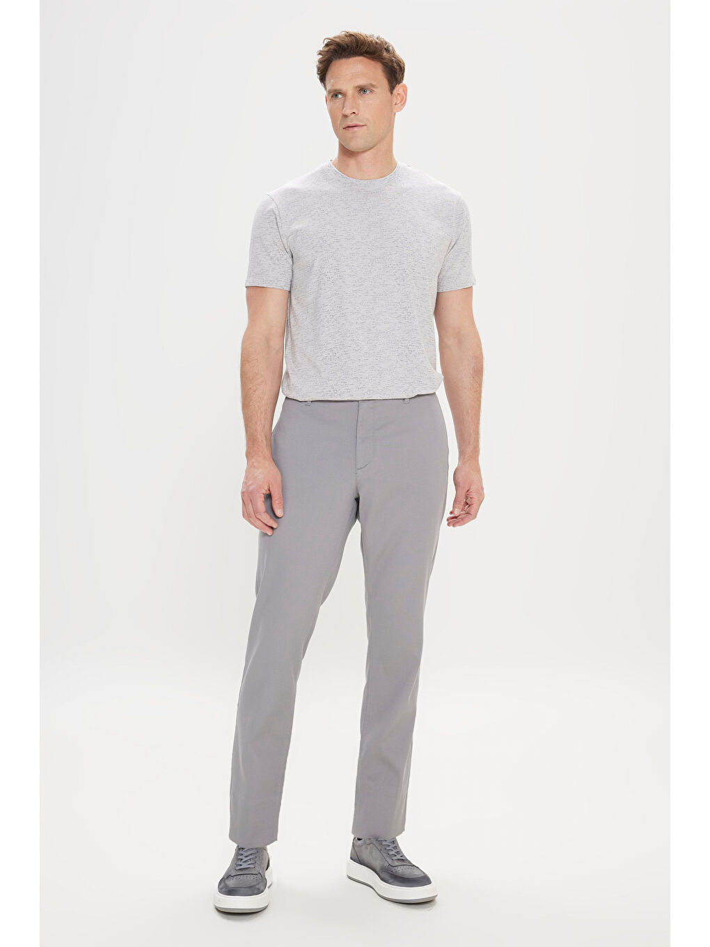 Erkek Gri Comfort Fit Rahat Kesim Yan Cepli Desenli Beli Lastikli Pantolon-1