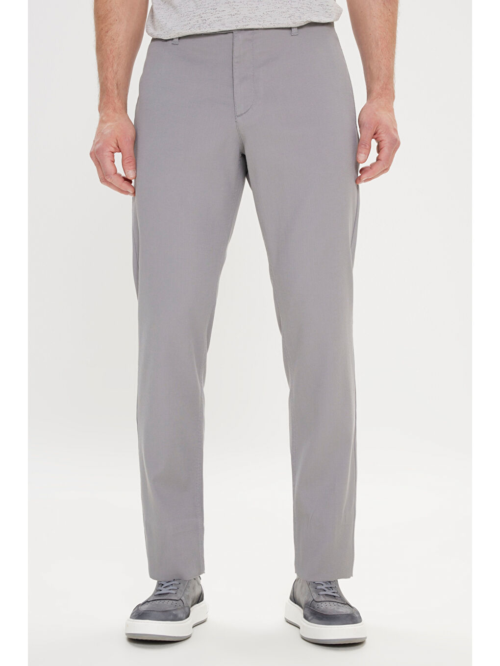Erkek Gri Comfort Fit Rahat Kesim Yan Cepli Desenli Beli Lastikli Pantolon-2