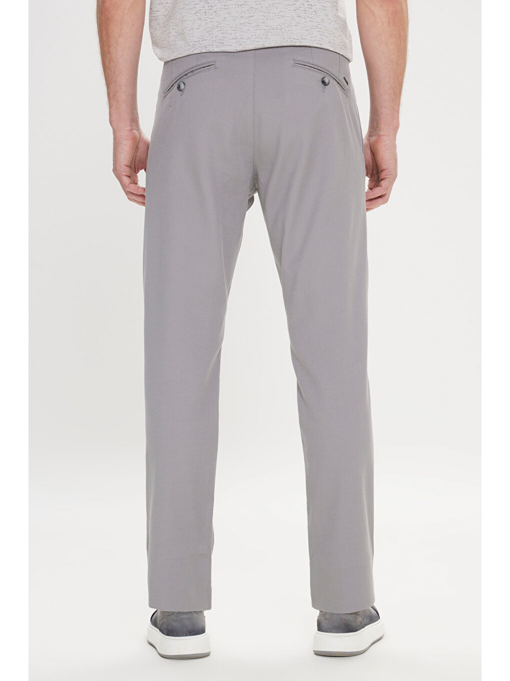 Erkek Gri Comfort Fit Rahat Kesim Yan Cepli Desenli Beli Lastikli Pantolon-5