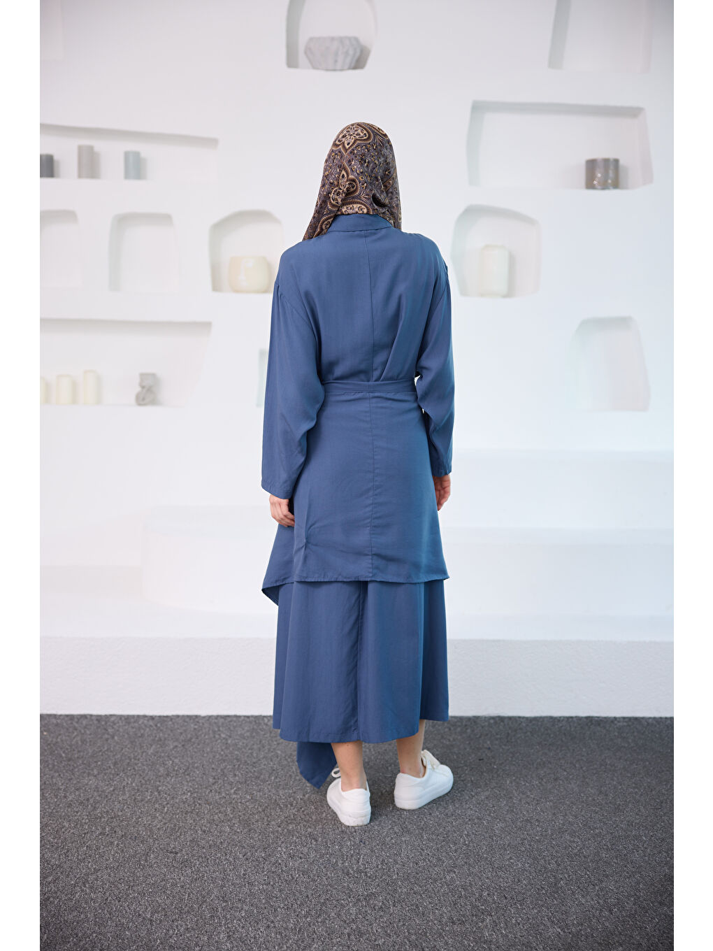 Kadın Eteği Bağlamalı Elbise Mavi-2