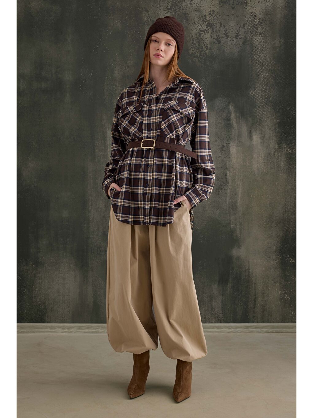 Kahverengi Cep Detaylı Ekose Gömlek Kahve-1