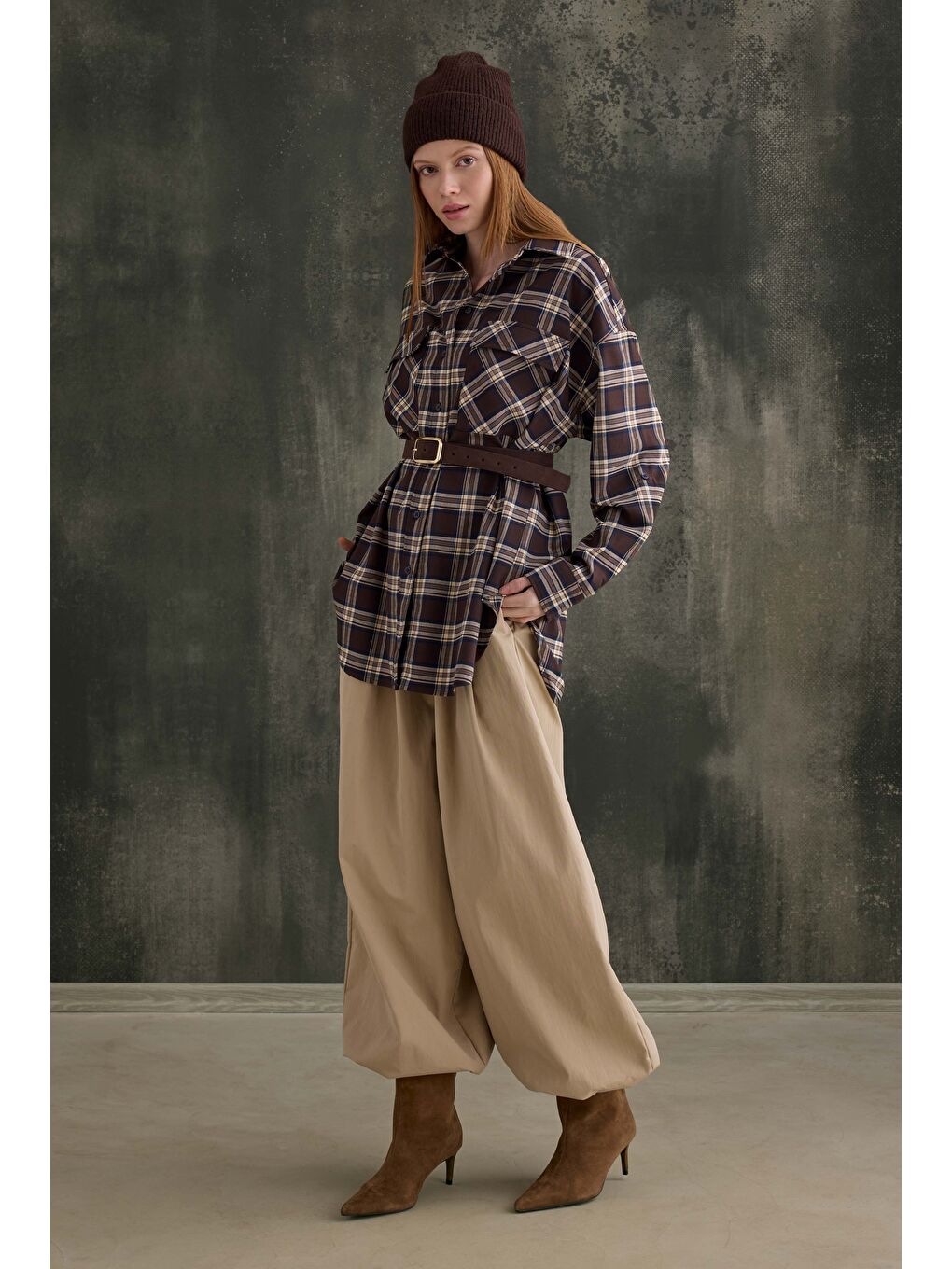 Kahverengi Cep Detaylı Ekose Gömlek Kahve-2