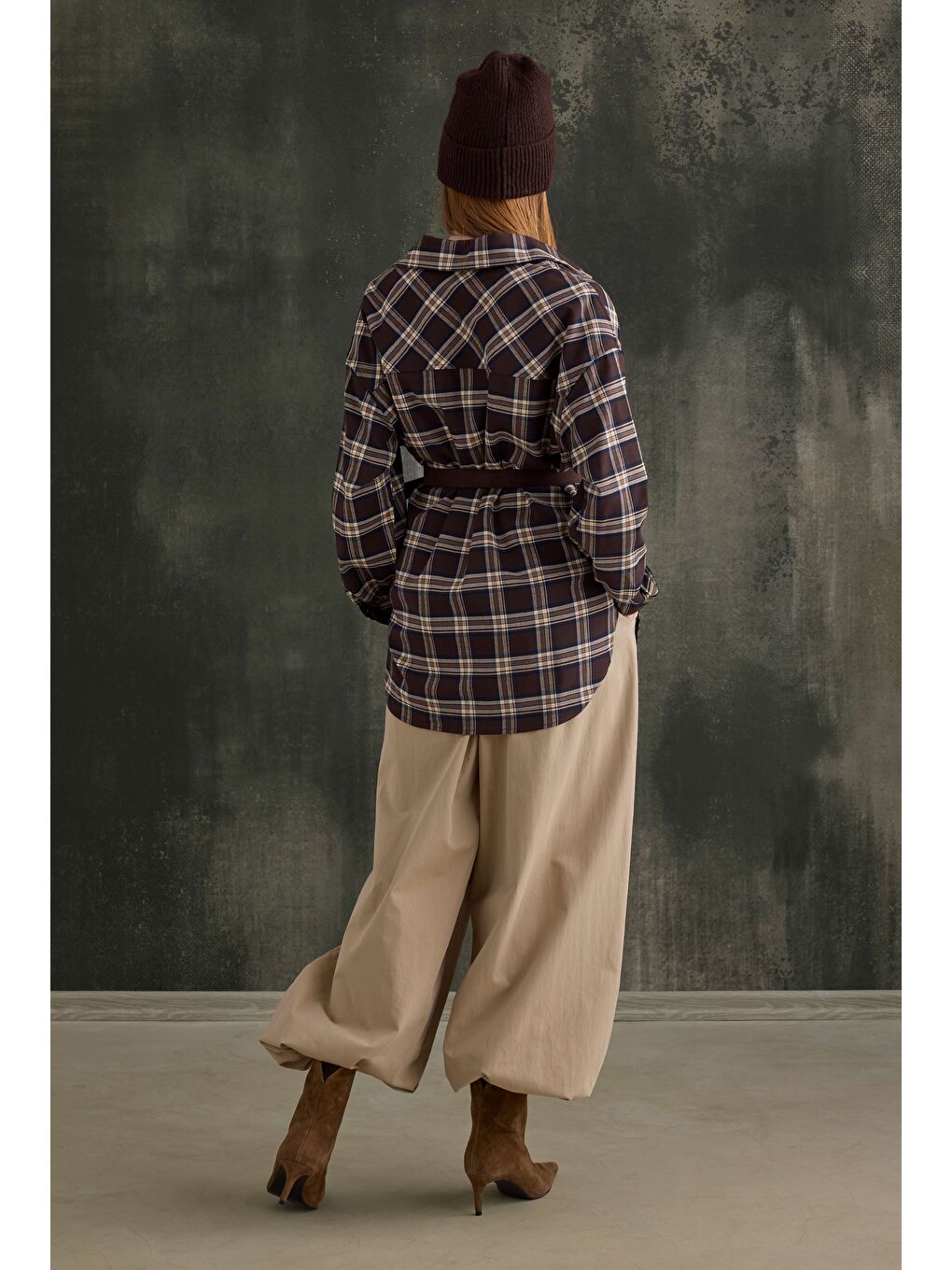 Kahverengi Cep Detaylı Ekose Gömlek Kahve-3