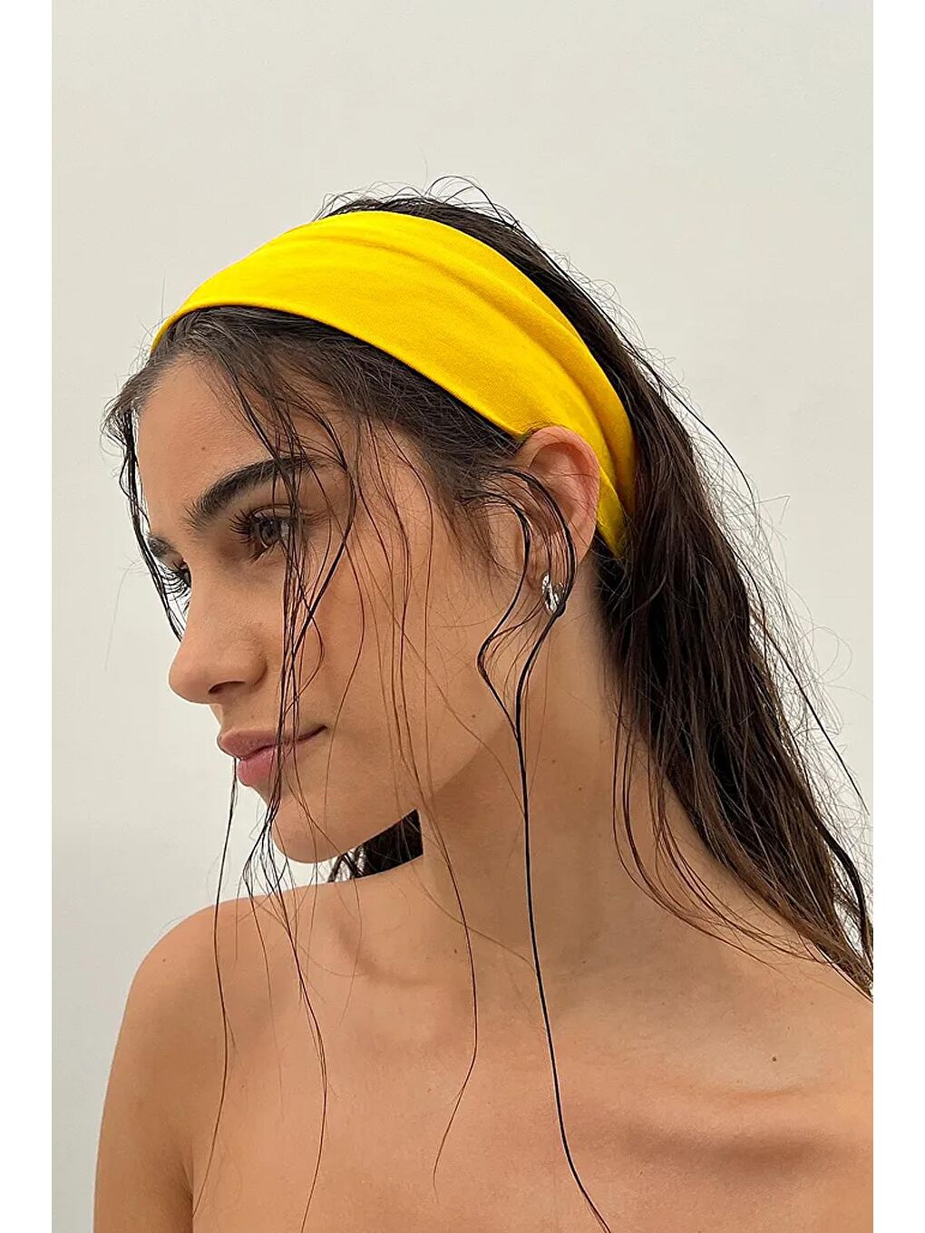 Sarı Jersey Saç Bandı Elastik Penye Sporcu Saç Bandı Yoga Bandı