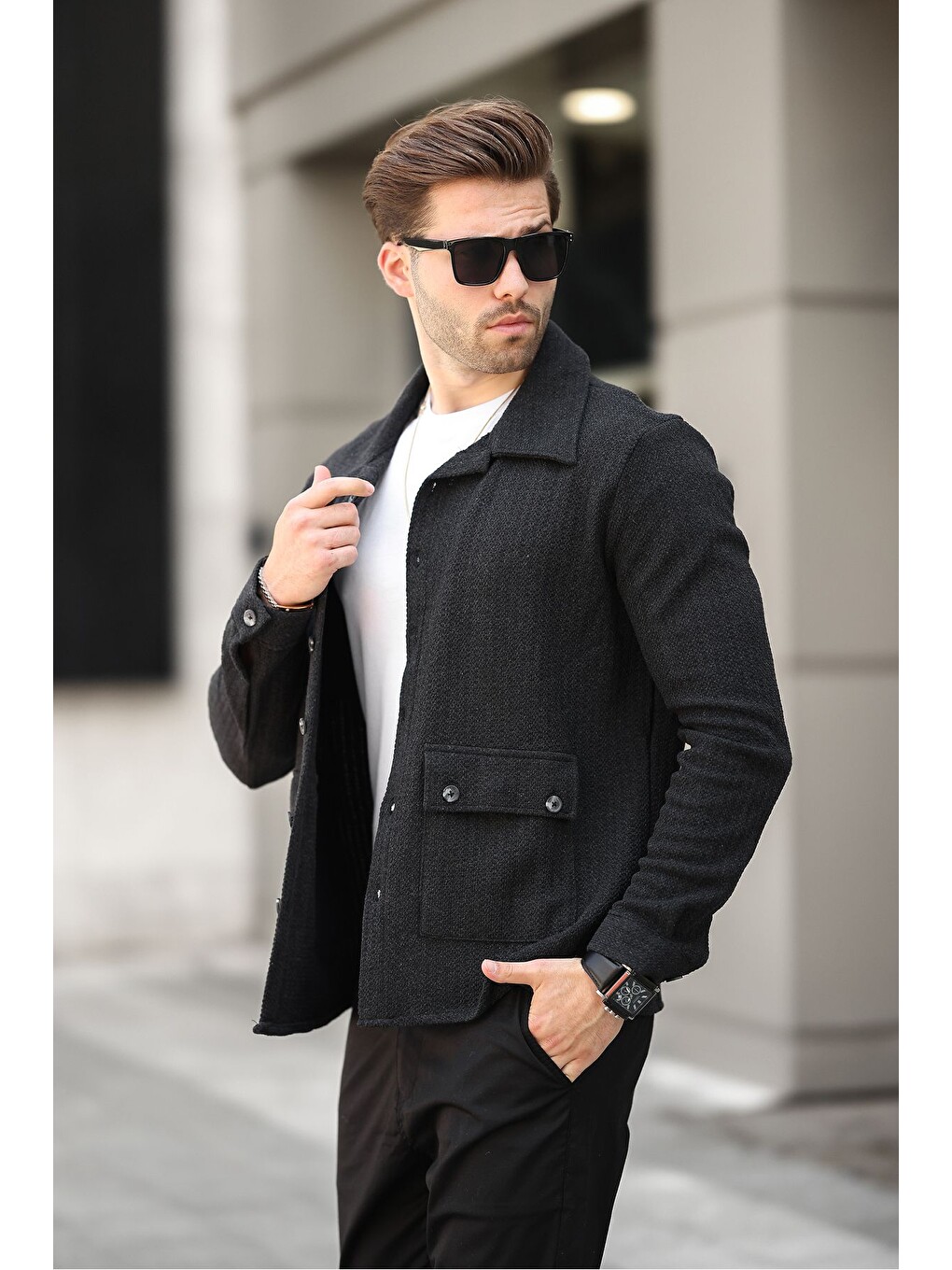 Gri Düğme Detaylı Regular Fit Hırka