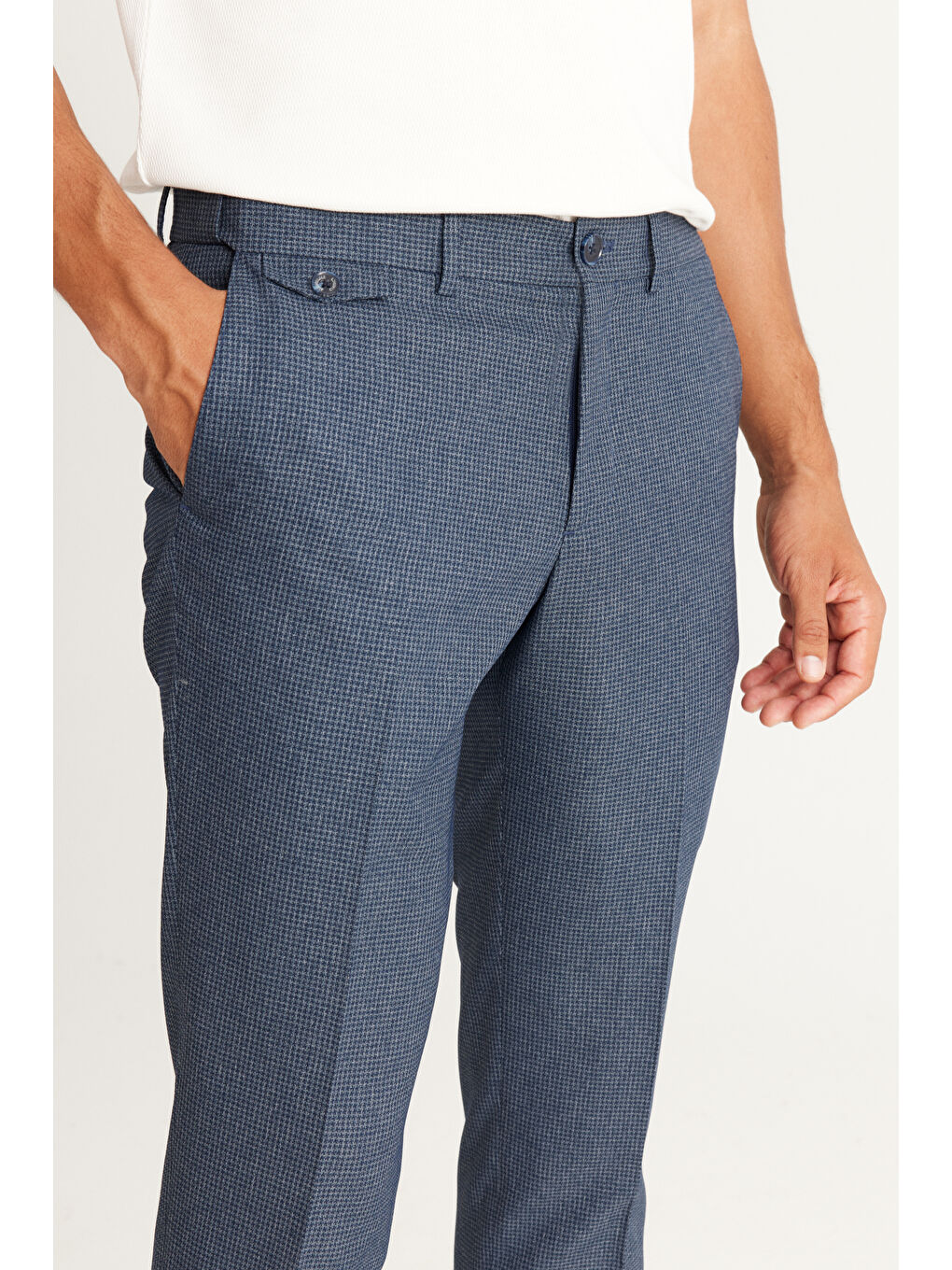 Erkek Lacivert Slim Fit Dar Kesim Desenli Beli Lastikli Esnek Pantolon-2