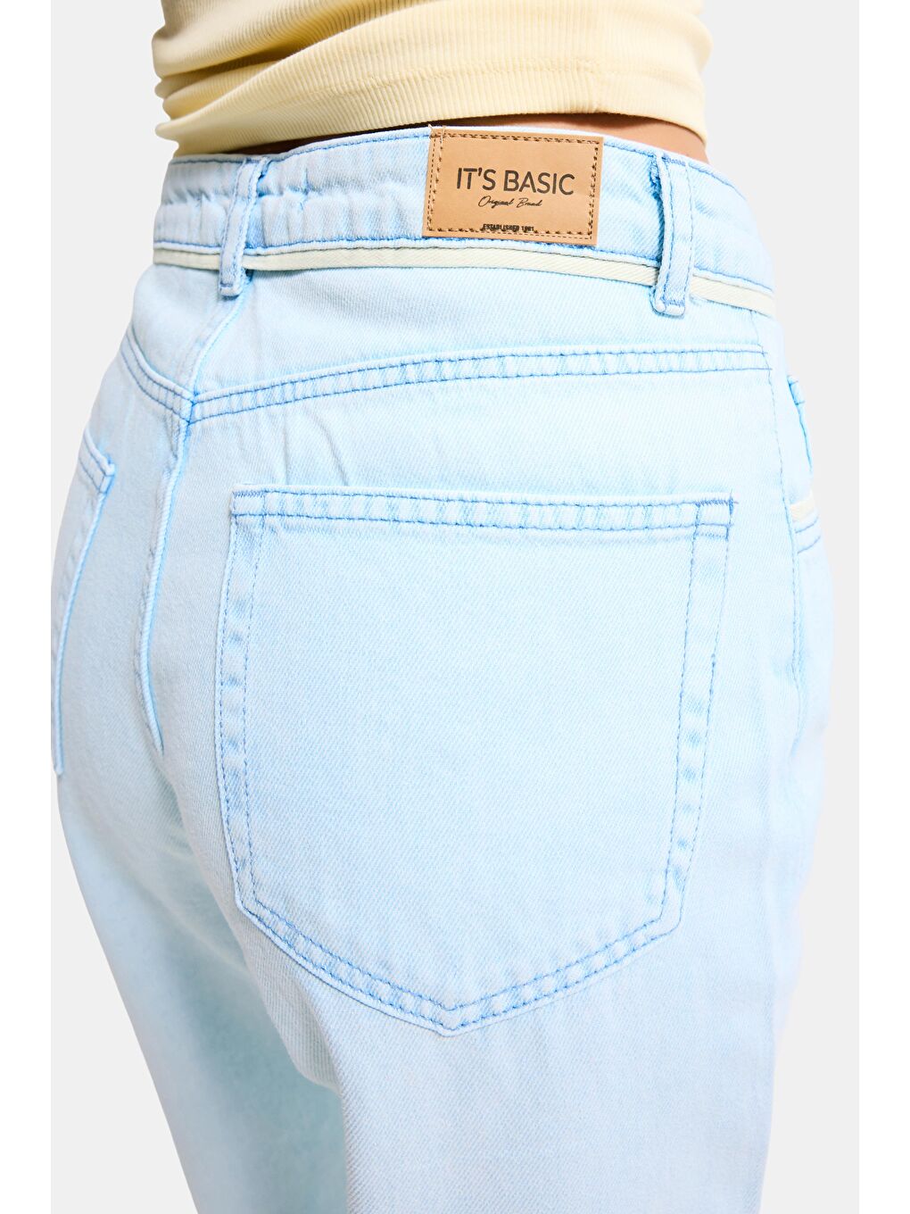 Kadın Bebe Mavi 3s6-103 Loose Fit Özel Yıkama Tasarım Denim Jean-2