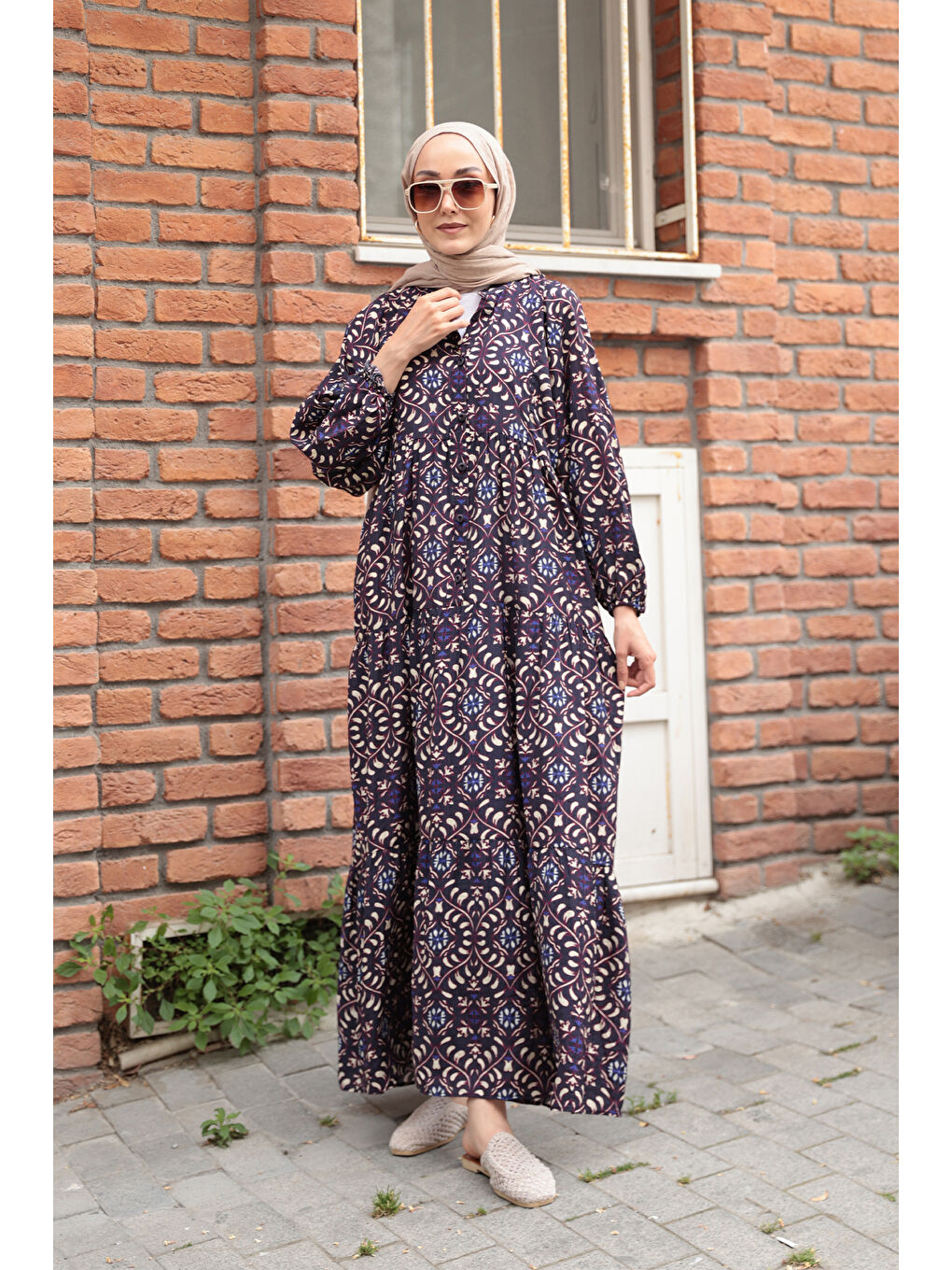 Kadın Lale Desenli Elbise Siyah-2