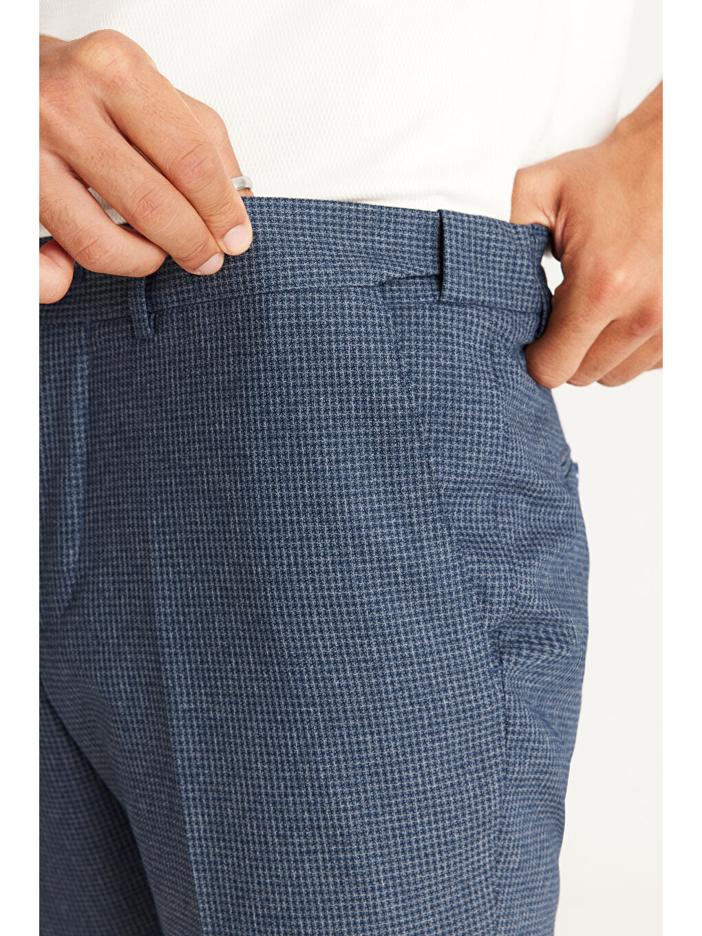 Erkek Lacivert Slim Fit Dar Kesim Desenli Beli Lastikli Esnek Pantolon-3