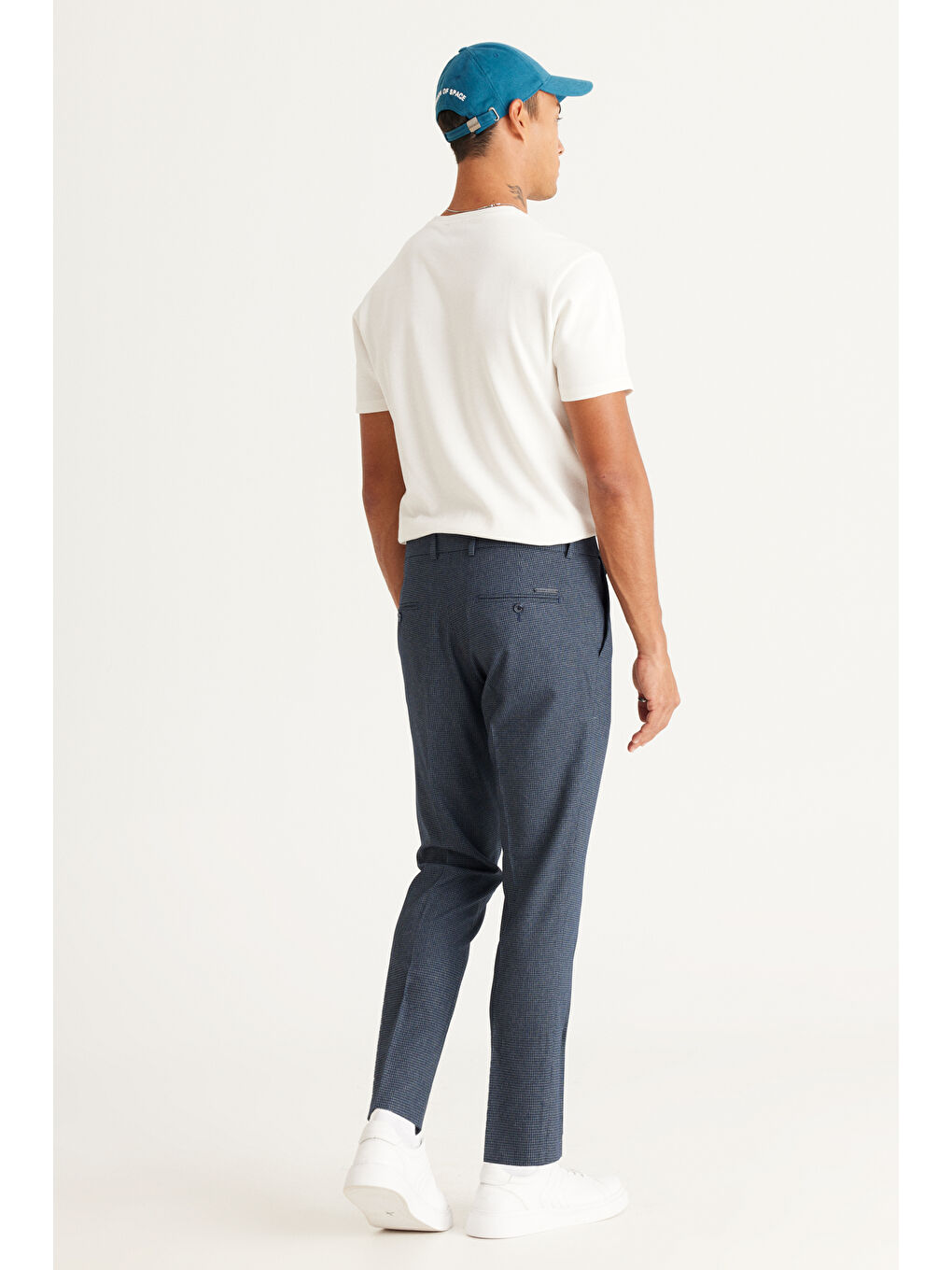 Erkek Lacivert Slim Fit Dar Kesim Desenli Beli Lastikli Esnek Pantolon-4