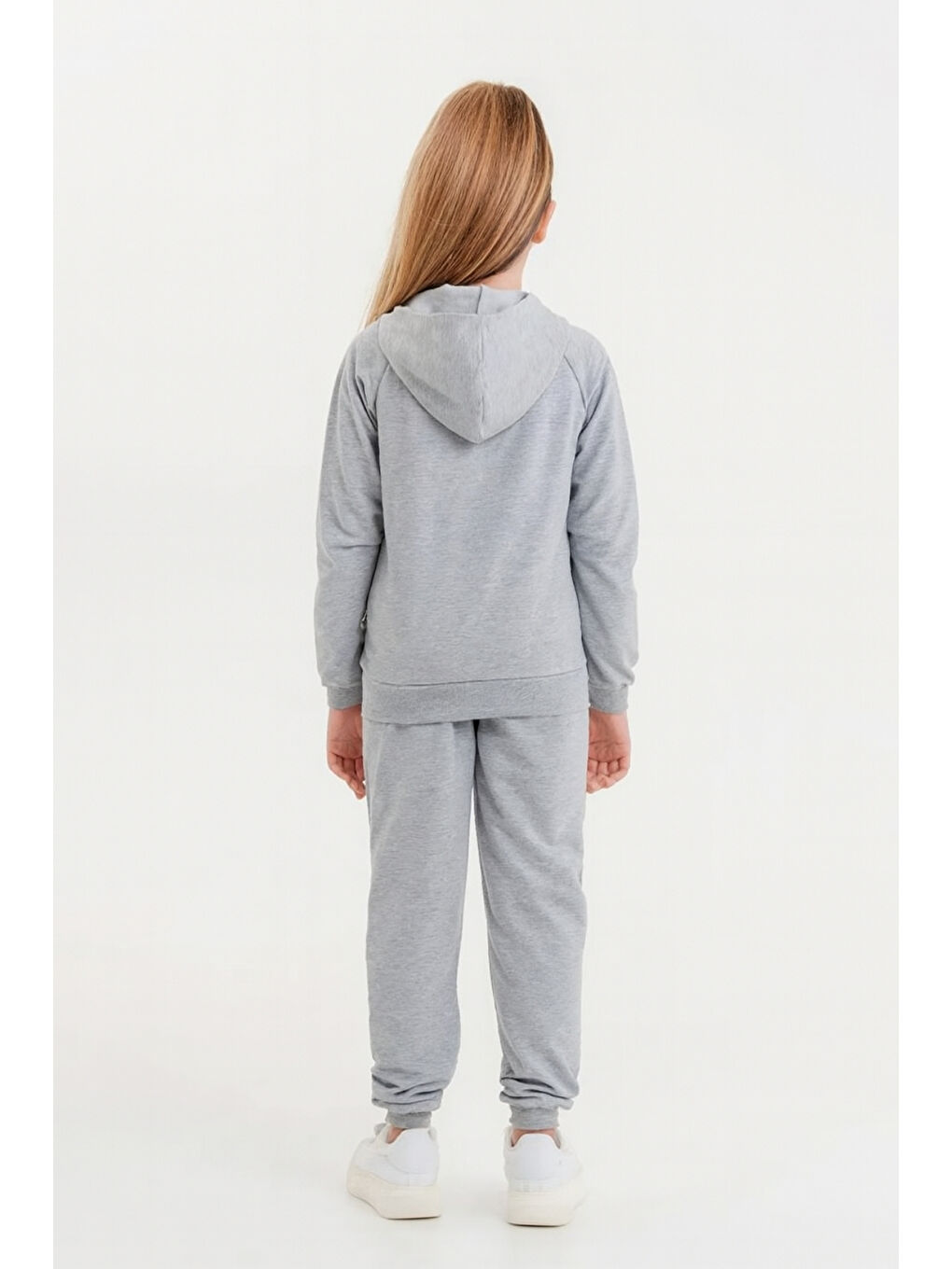 Gri Kız - Erkek Çocuk Basic Fermuarlı Okul Eşofman Takımı Ak0785-2